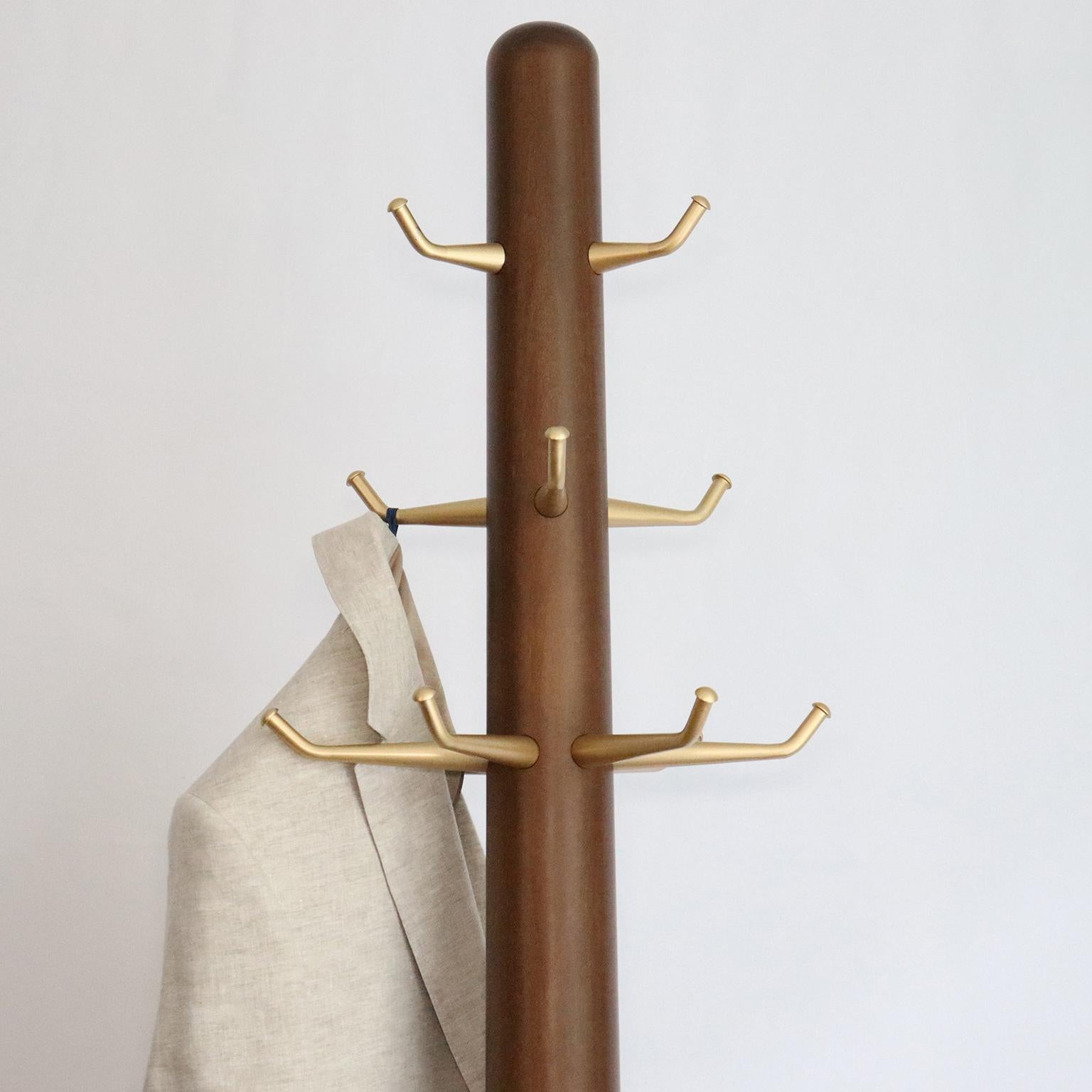 Fai Coat Stand M03 Contemporary Walnut Brass and Marble Handcrafted in Italy In New Condition For Sale In Toronto, CA