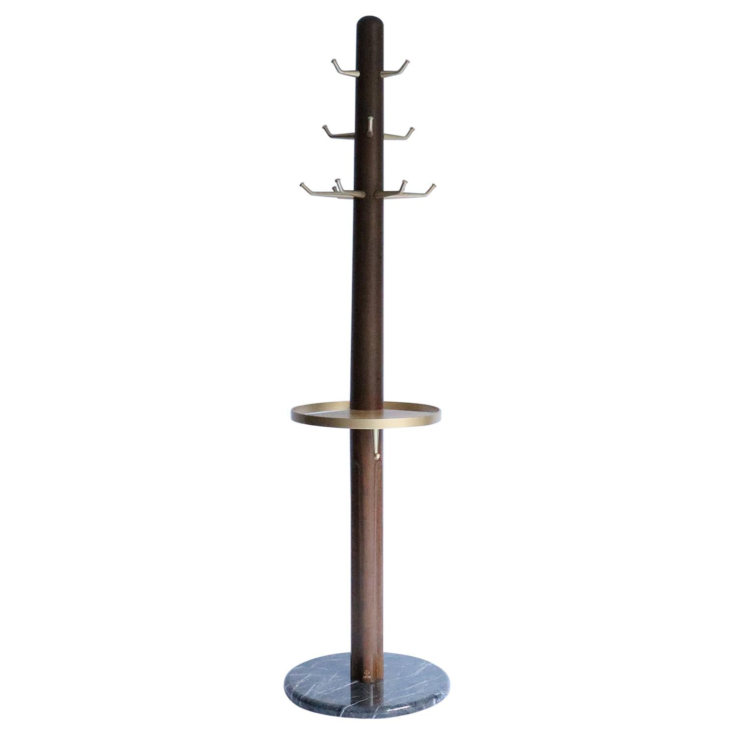 Fai Coat Stand M03 Contemporary Walnut Brass and Marble Handcrafted in Italy For Sale
