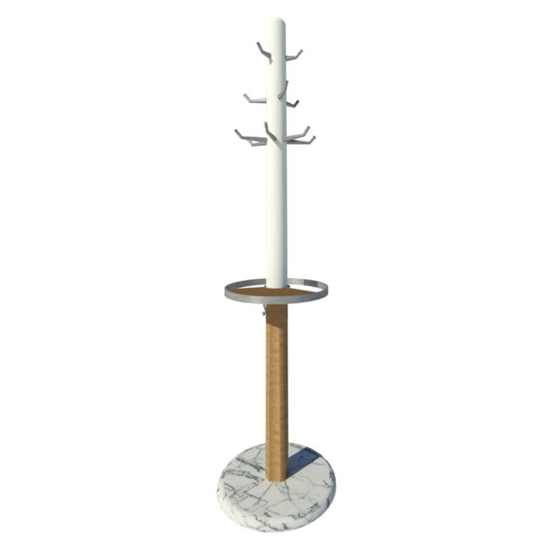 Fai Coat Stand M04 Contemporary Lacquer White Oak & Marble Handcrafted in Italy For Sale