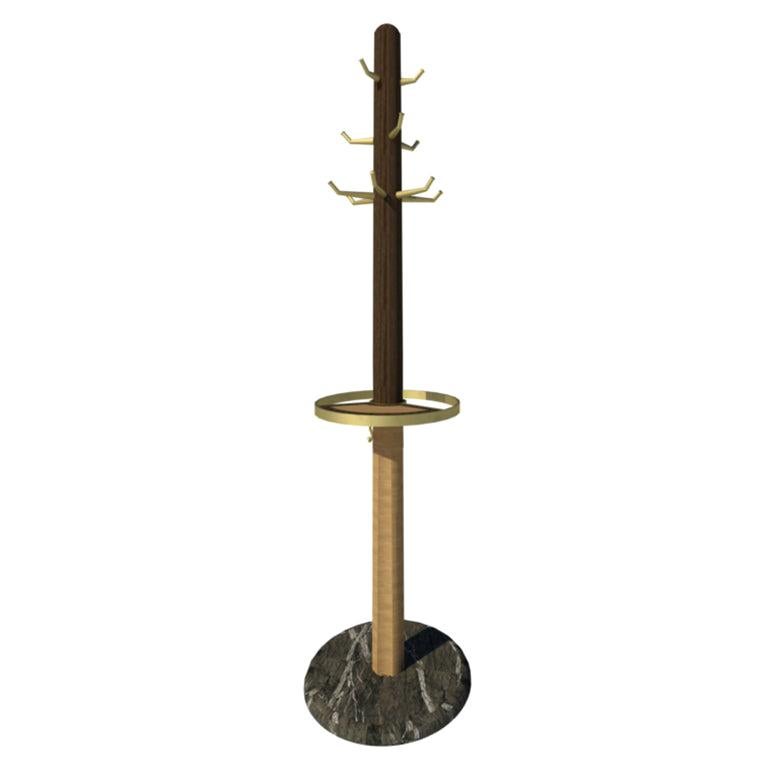 Fai Coat Stand M05 Contemporary Walnut Oak Brass & Marble Handcrafted in Italy For Sale