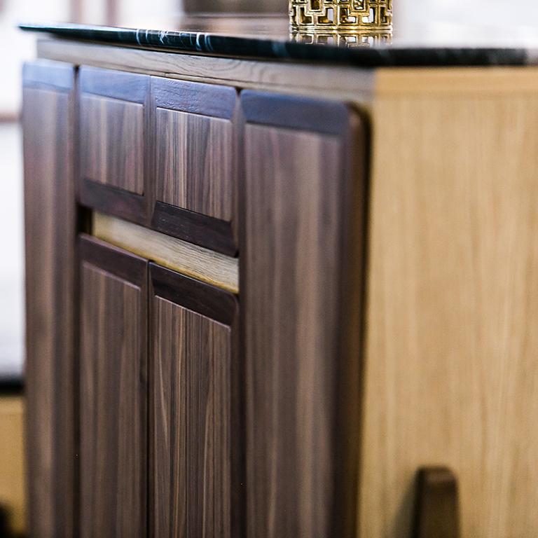 Polished Fai Credenza M01 Contemporary Cabinet Walnut Oak Marble Counter Made in Italy For Sale