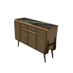Credenza M03 Contemporary Cabinet Walnut Oak Marble Faux Leather Made in Italy