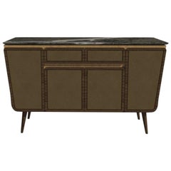 Credenza M03 Contemporary Cabinet Walnut Oak Marble Faux Leather Made in Italy
