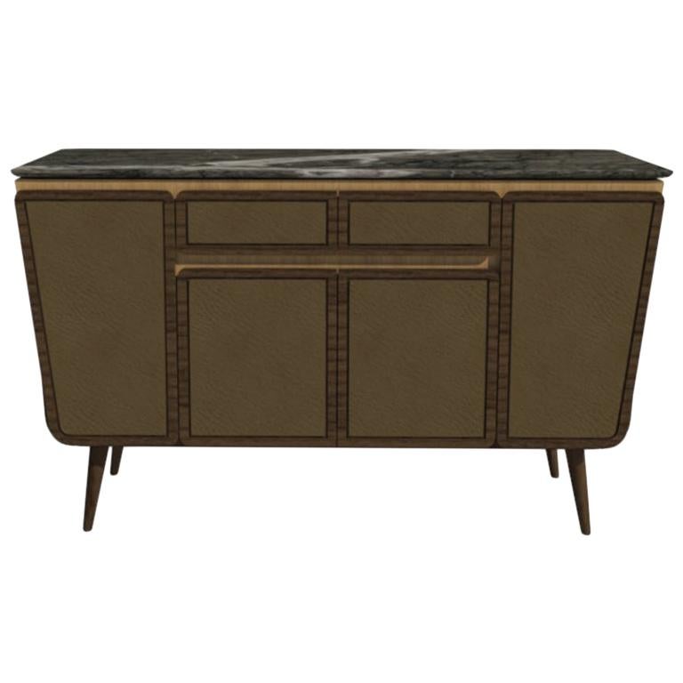 Credenza M03 Contemporary Cabinet Walnut Oak Marble Faux Leather Made in Italy For Sale