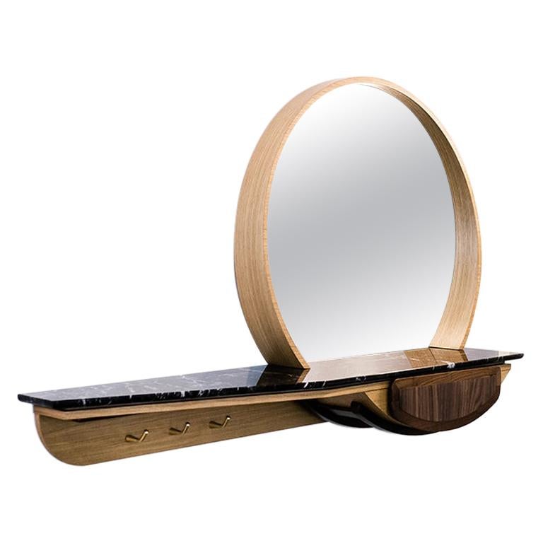 Entryway Mirror & Console M01 Contemporary Walnut Oak and Marble Made in Italy For Sale