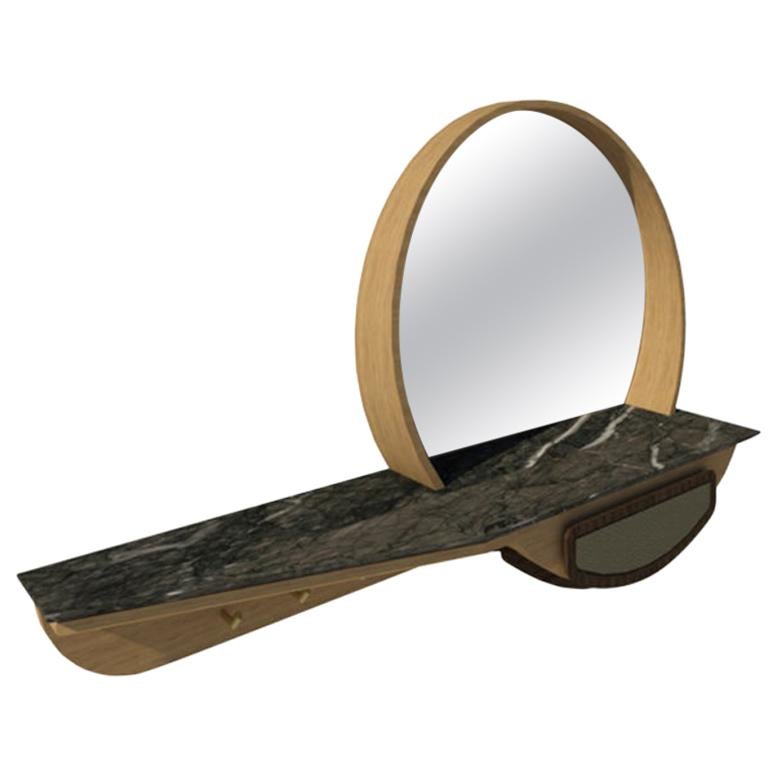 Entryway Mirror & Console M03 Contemporary Brass Walnut Oak Marble Made in Italy For Sale