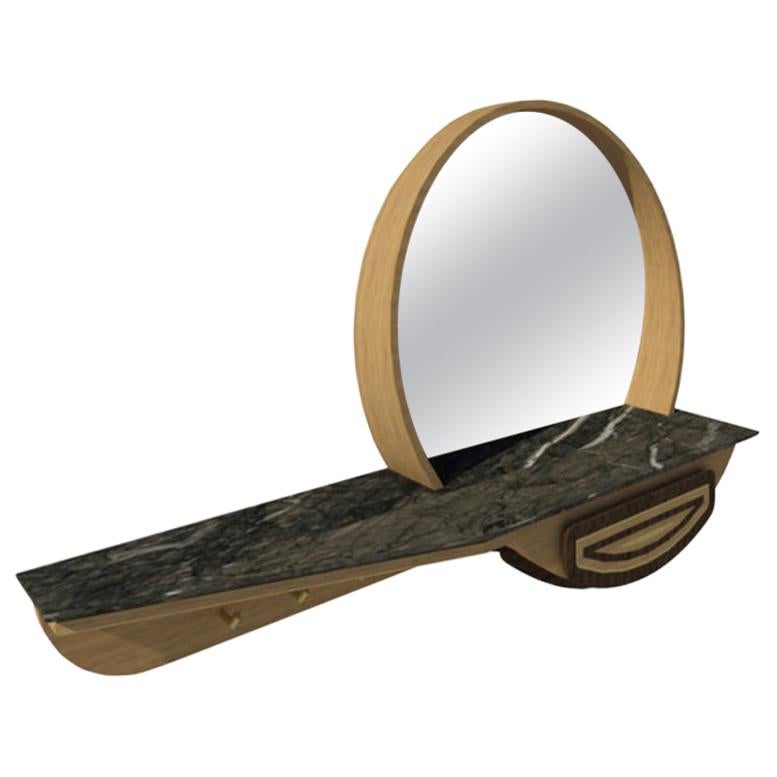 Entryway Mirror & Console M05 Contemporary Walnut Oak Brass Marble Made in Italy For Sale