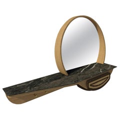 Entryway Mirror & Console M05 Contemporary Walnut Oak Brass Marble Made in Italy