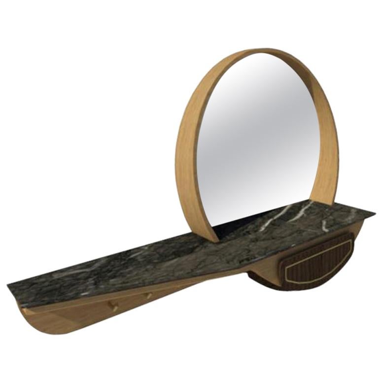 Entryway Mirror & Console M06 Contemporary Walnut Oak Brass Marble Made in Italy For Sale