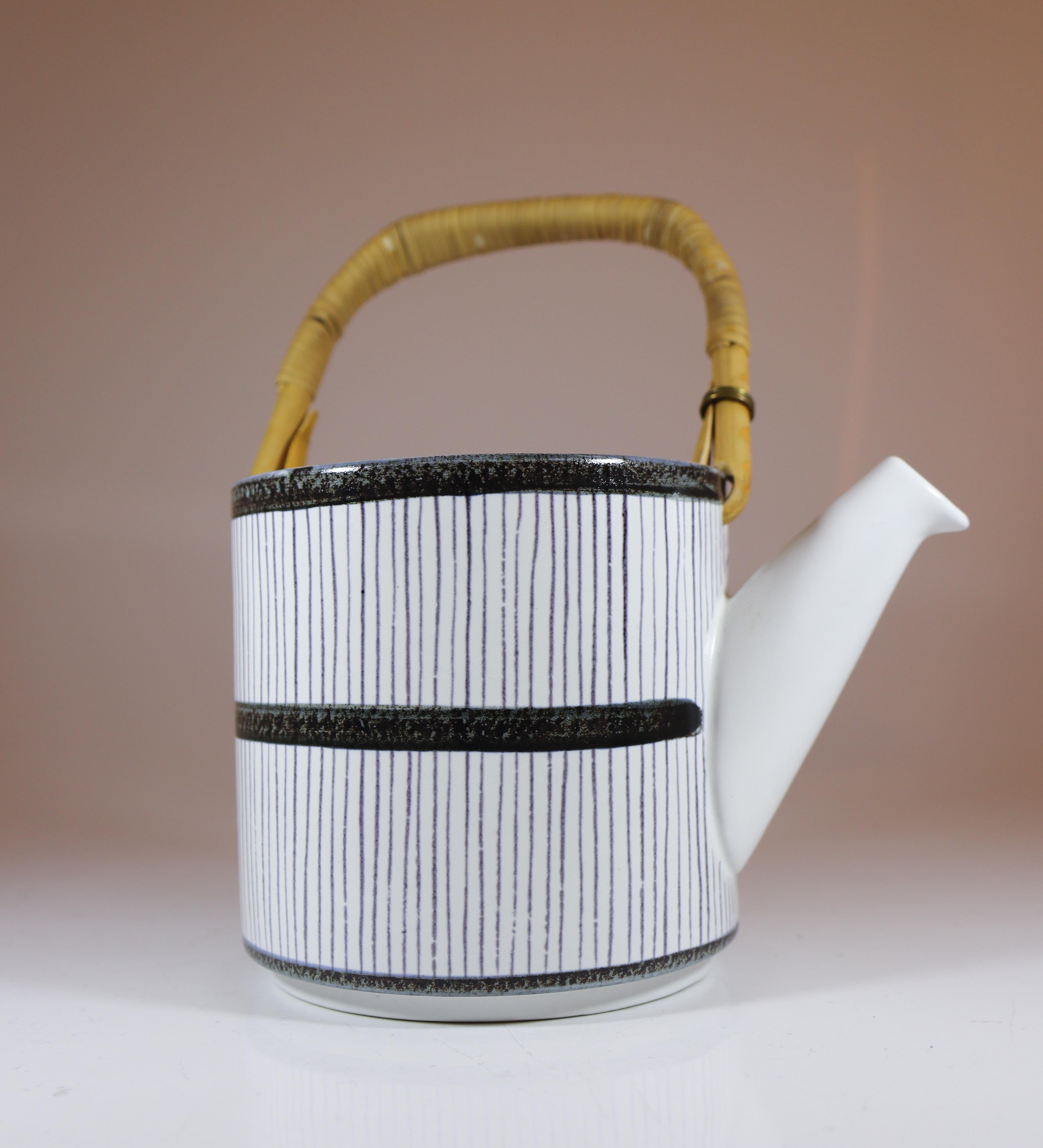Cafetière en faïence et bambou Stig Lindberg Gustavsberg des années 1960, Vintage du milieu du siècle dernier en vente 2
