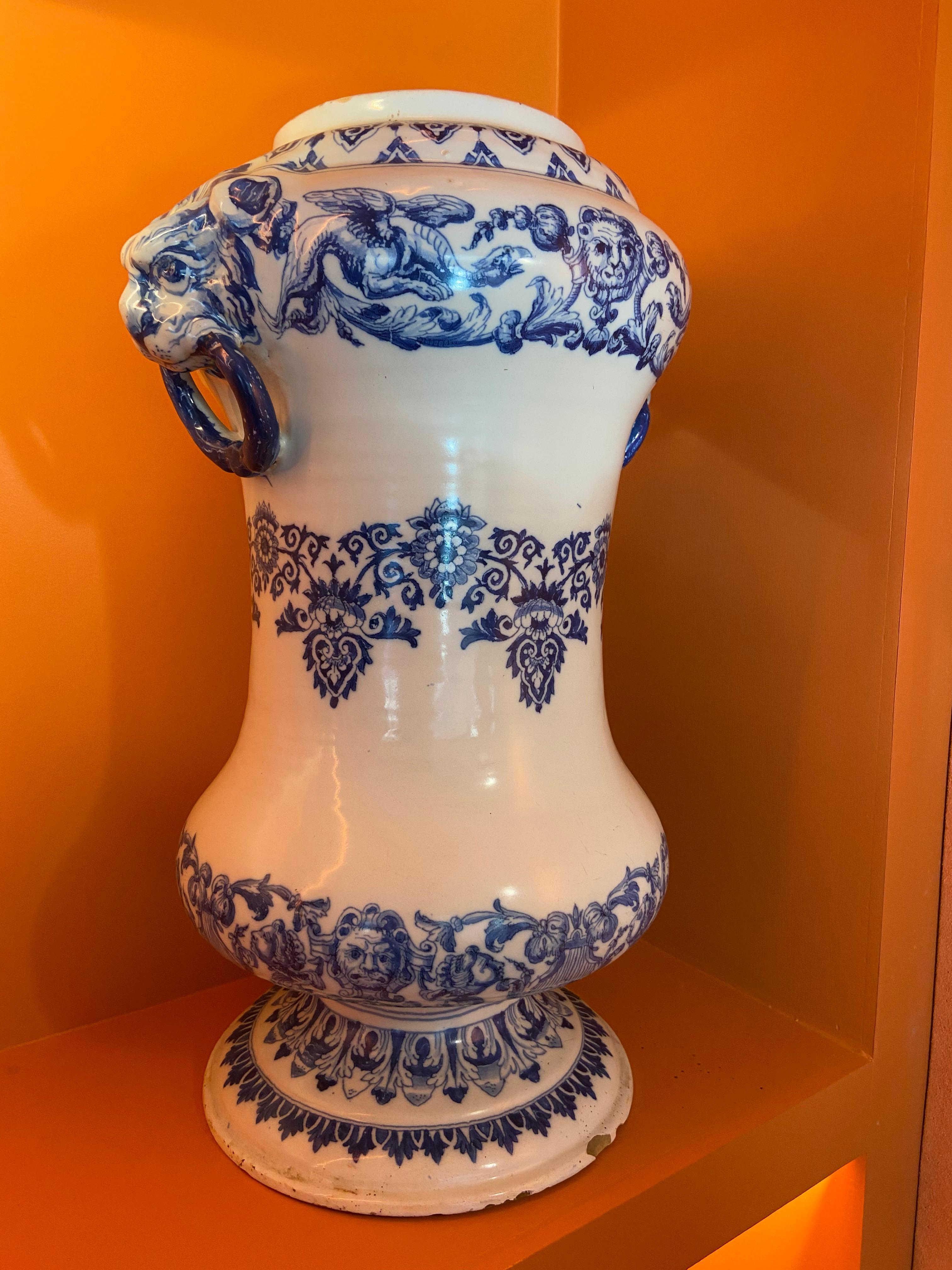 17th Century Faience Blue and White Water Cistern, Rouen or Lille, French Work, 18th Century For Sale