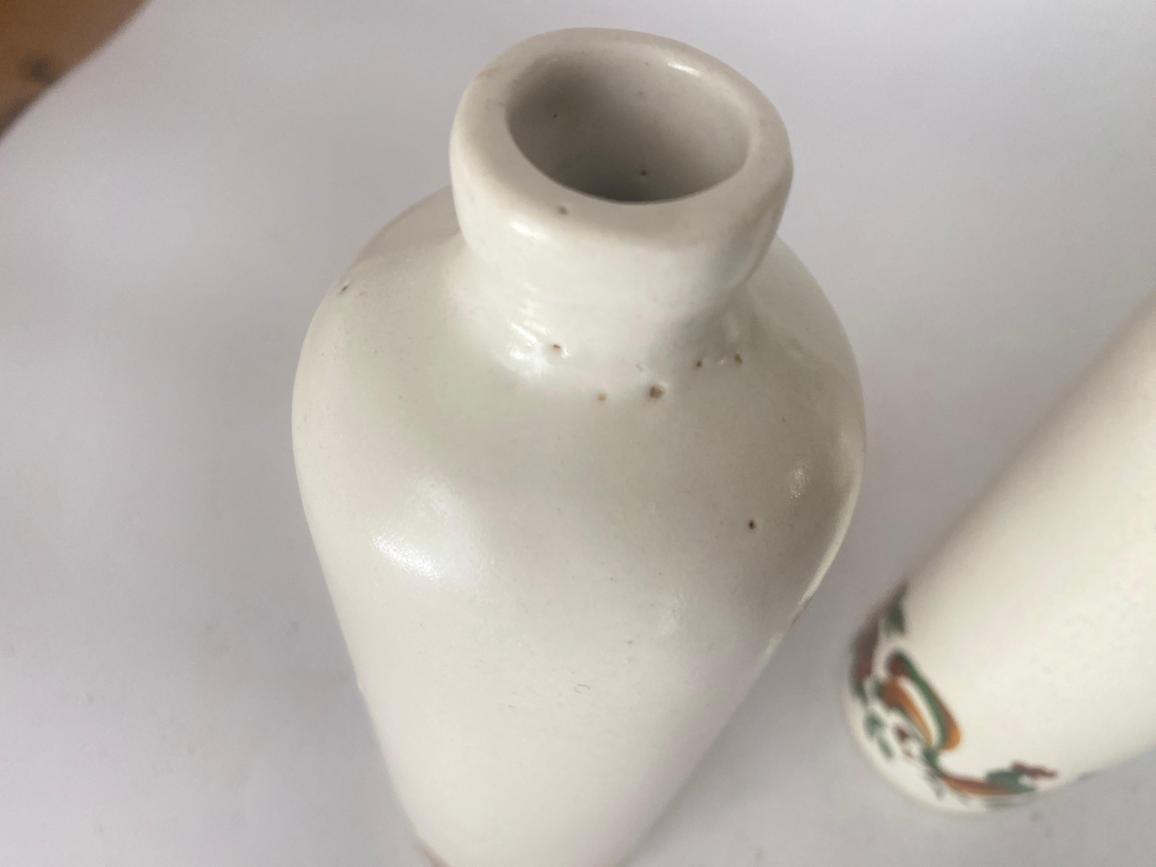 Faience Bottle Beige Color, with Flower Decoration Pattern France 19th Century In Good Condition For Sale In Auribeau sur Siagne, FR