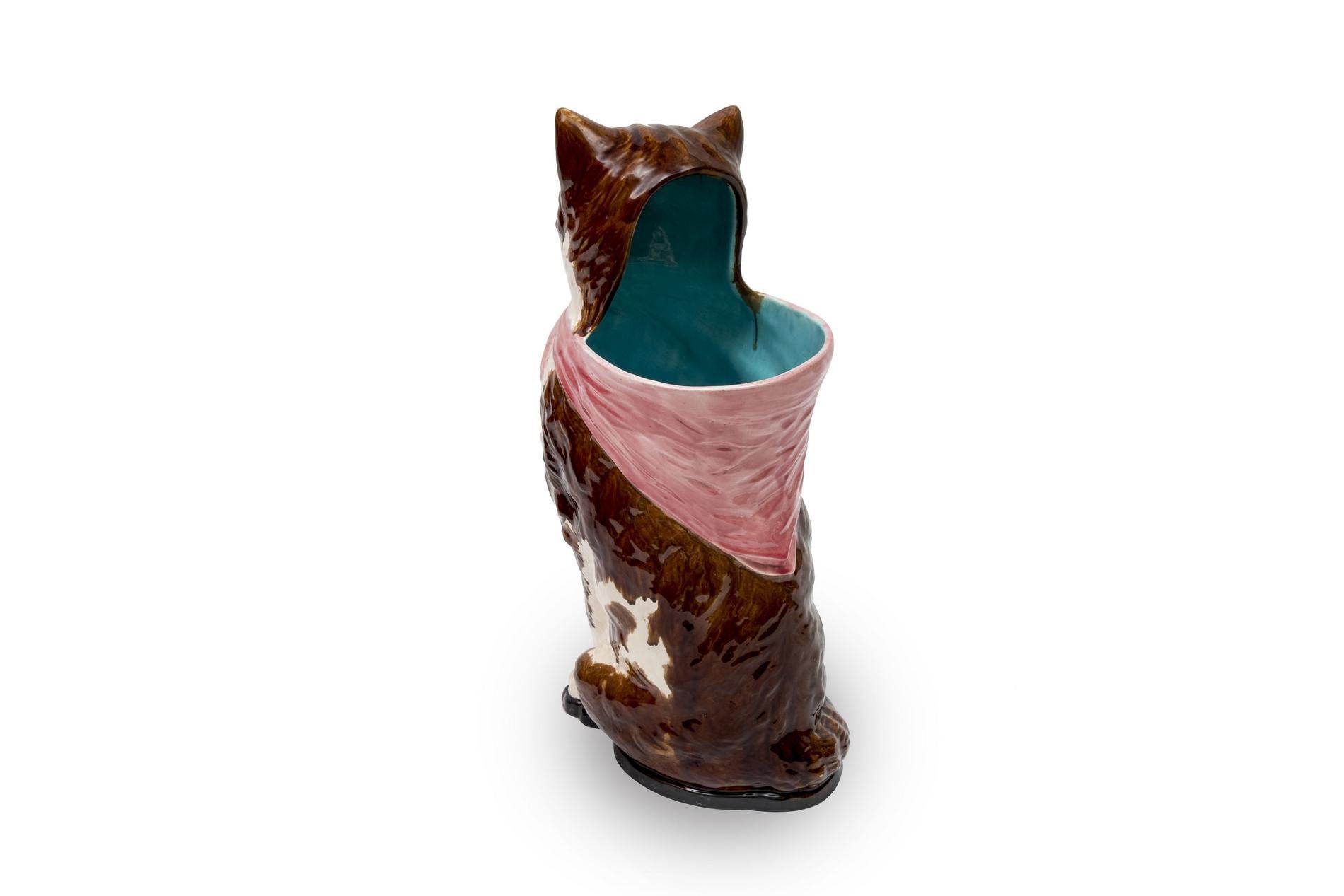 French Faience Cat Umbrella Stand, Orchies Manufacture, North of France, 19th Century