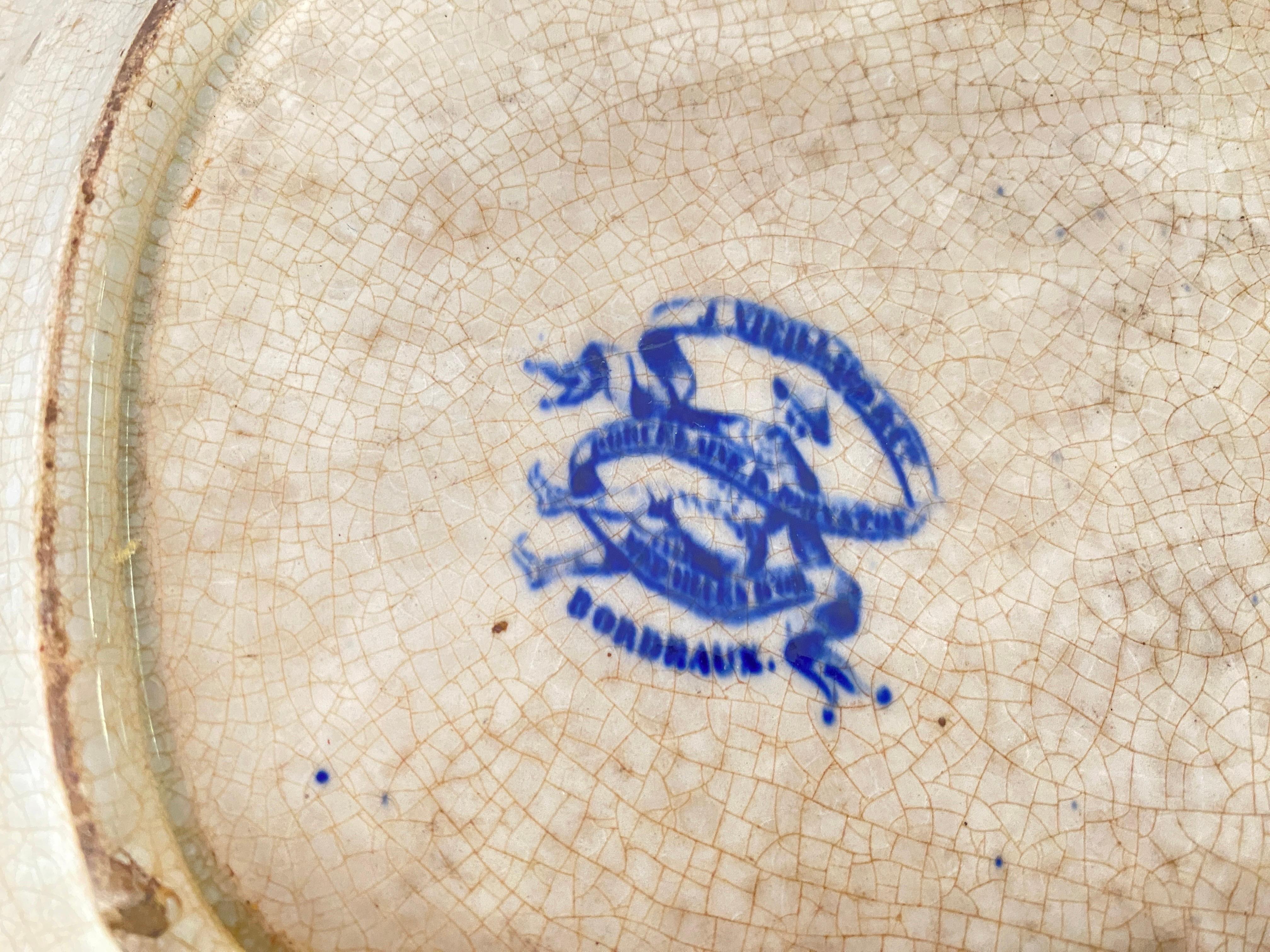 Chinese Export Faience Dish and Plate by Jules Vieillard Chinese Decor France 19th Century For Sale