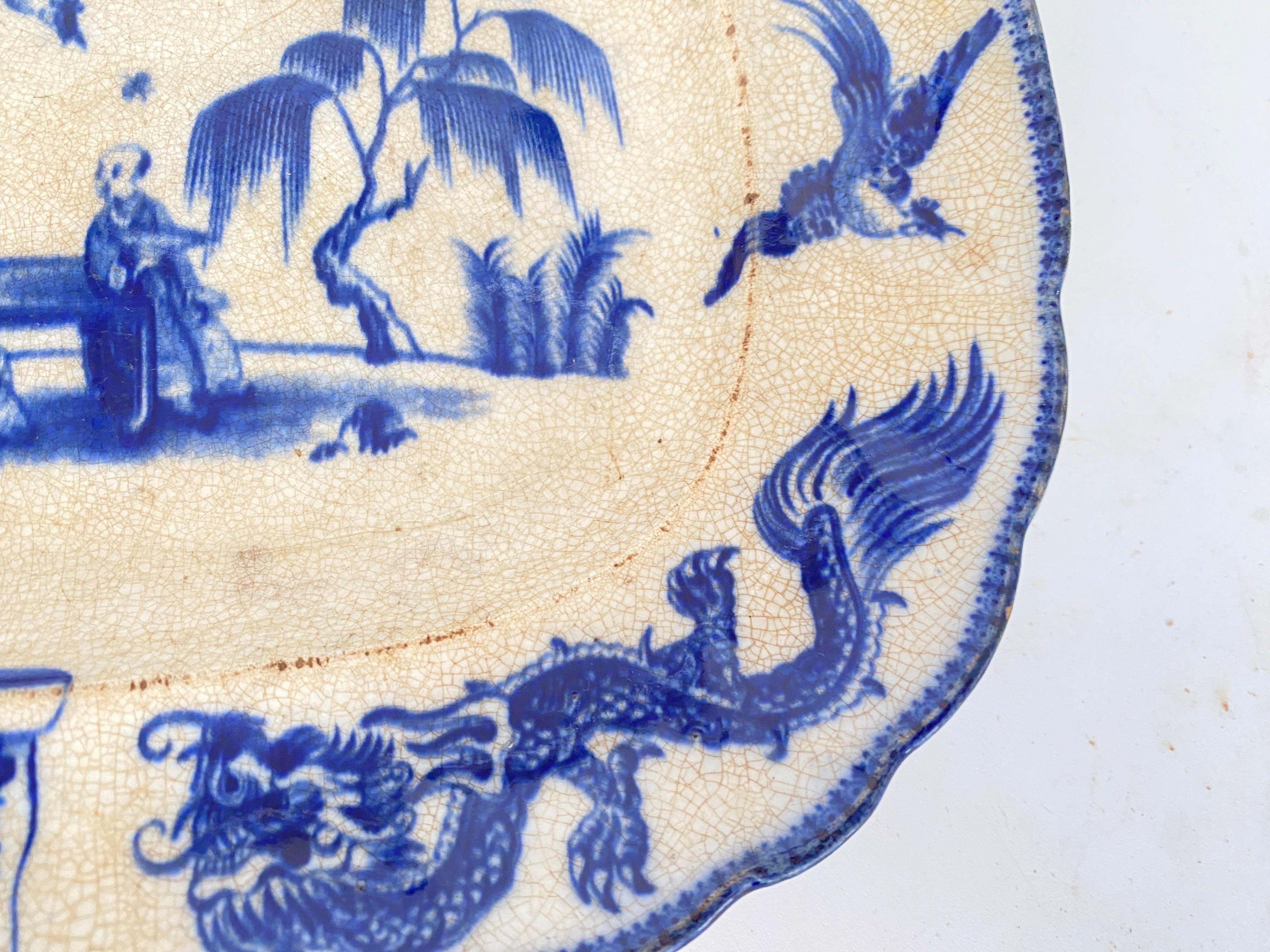 Faience Dish and Plate by Jules Vieillard Chinese Decor France 19th Century  For Sale 2