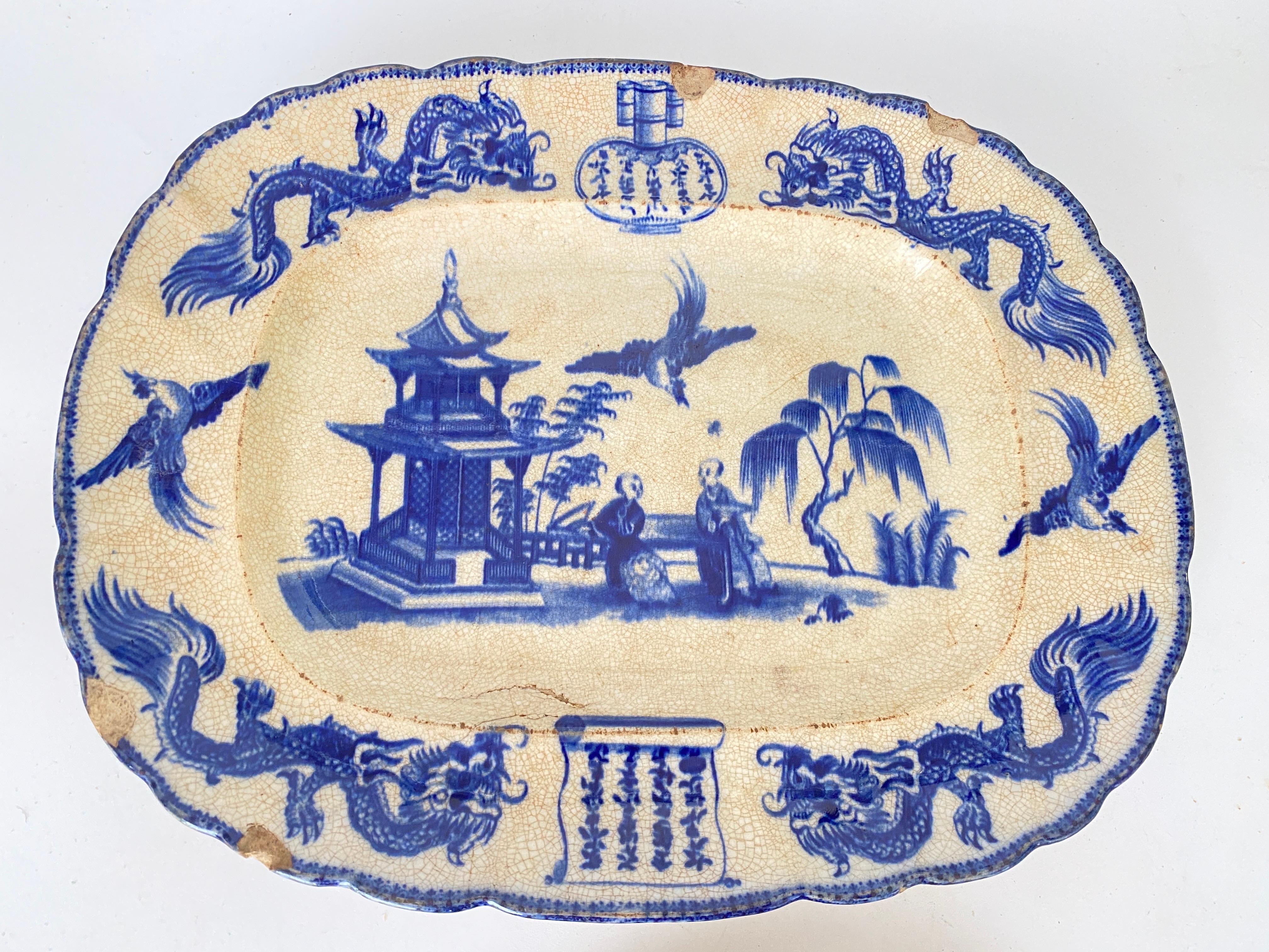 Faience Dish and Plate by Jules Vieillard Chinese Decor France 19th Century  For Sale 4