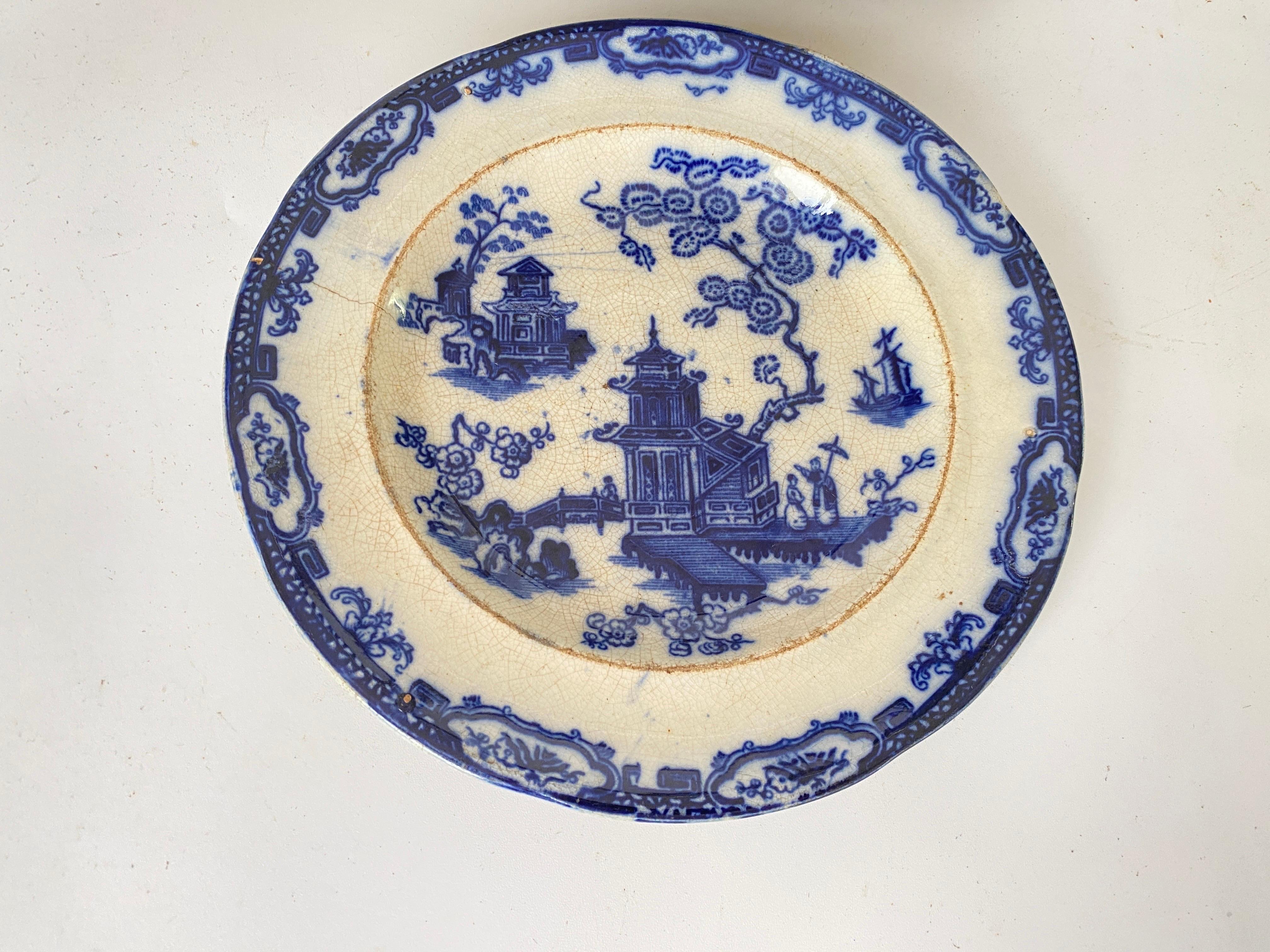Faience Dish and Plate by Jules Vieillard Chinese Decor France 19th Century  For Sale 5