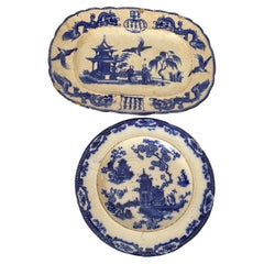 Fayenceschale und Teller von Jules Vieillard Chinesisches Deko, Frankreich 19. Jahrhundert 