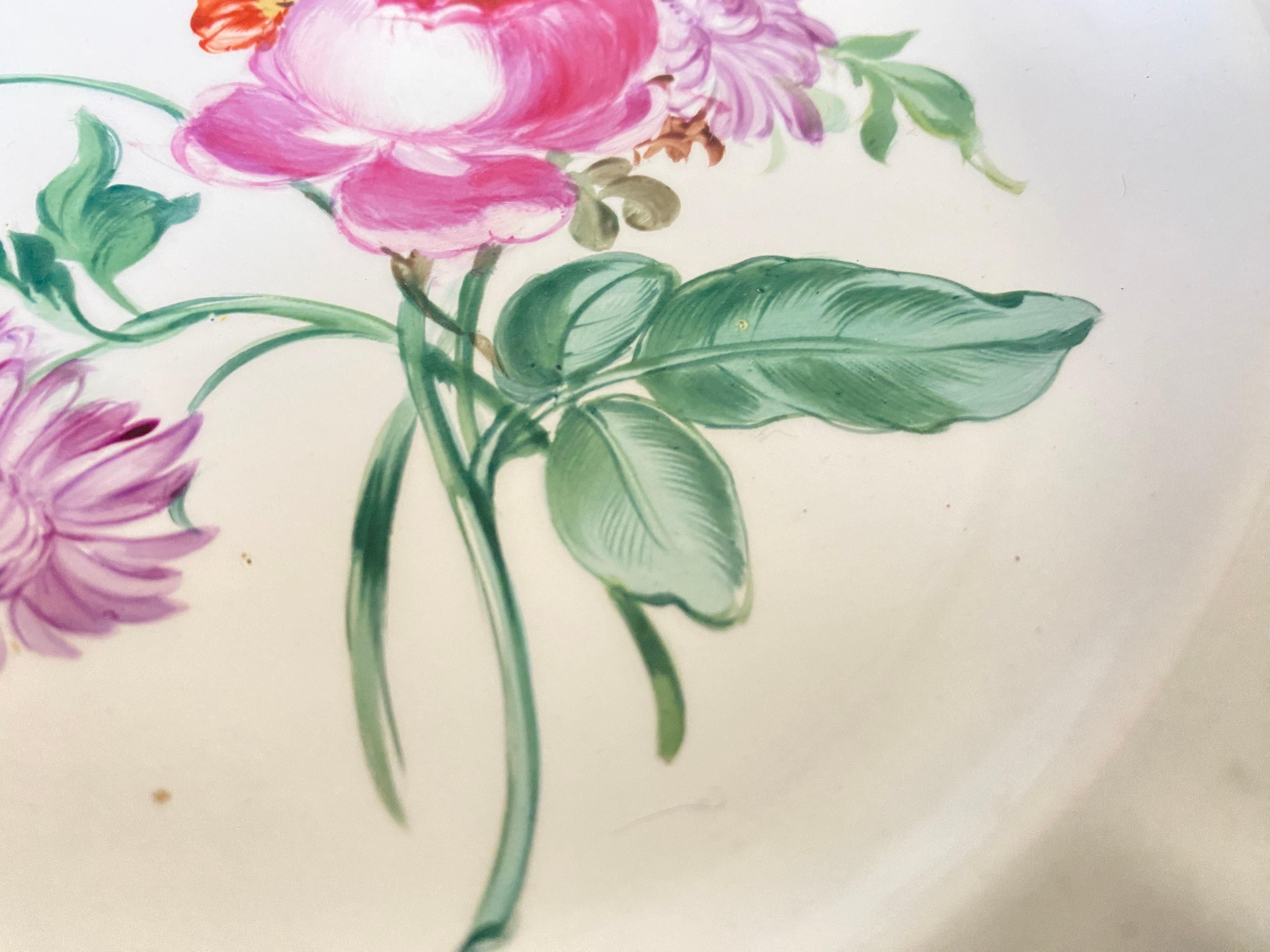 French Provincial Faience Dish, by Luneville, with Flowers Decor France 19th Century, Signed For Sale
