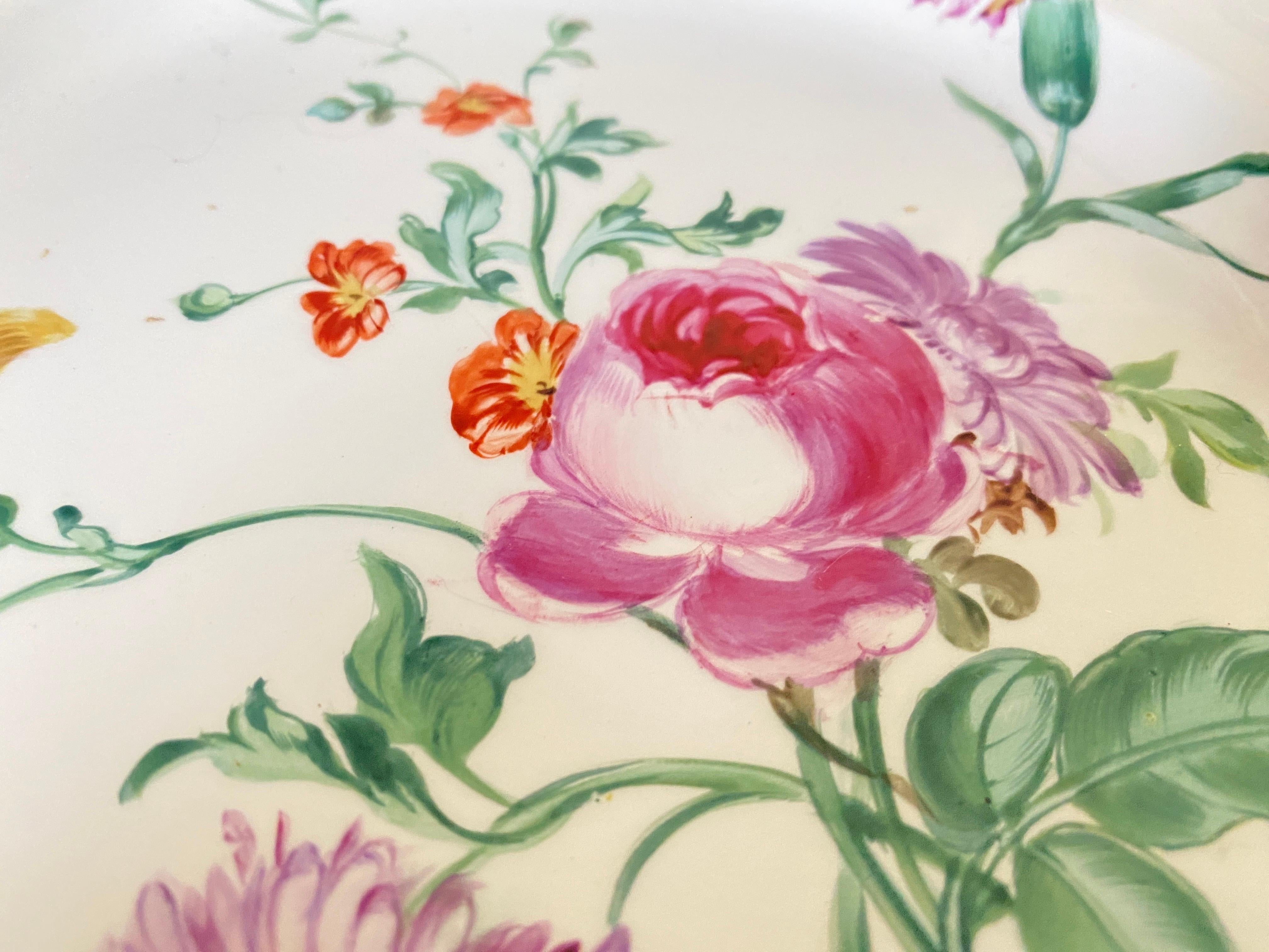 French Faience Dish, by Luneville, with Flowers Decor France 19th Century, Signed For Sale