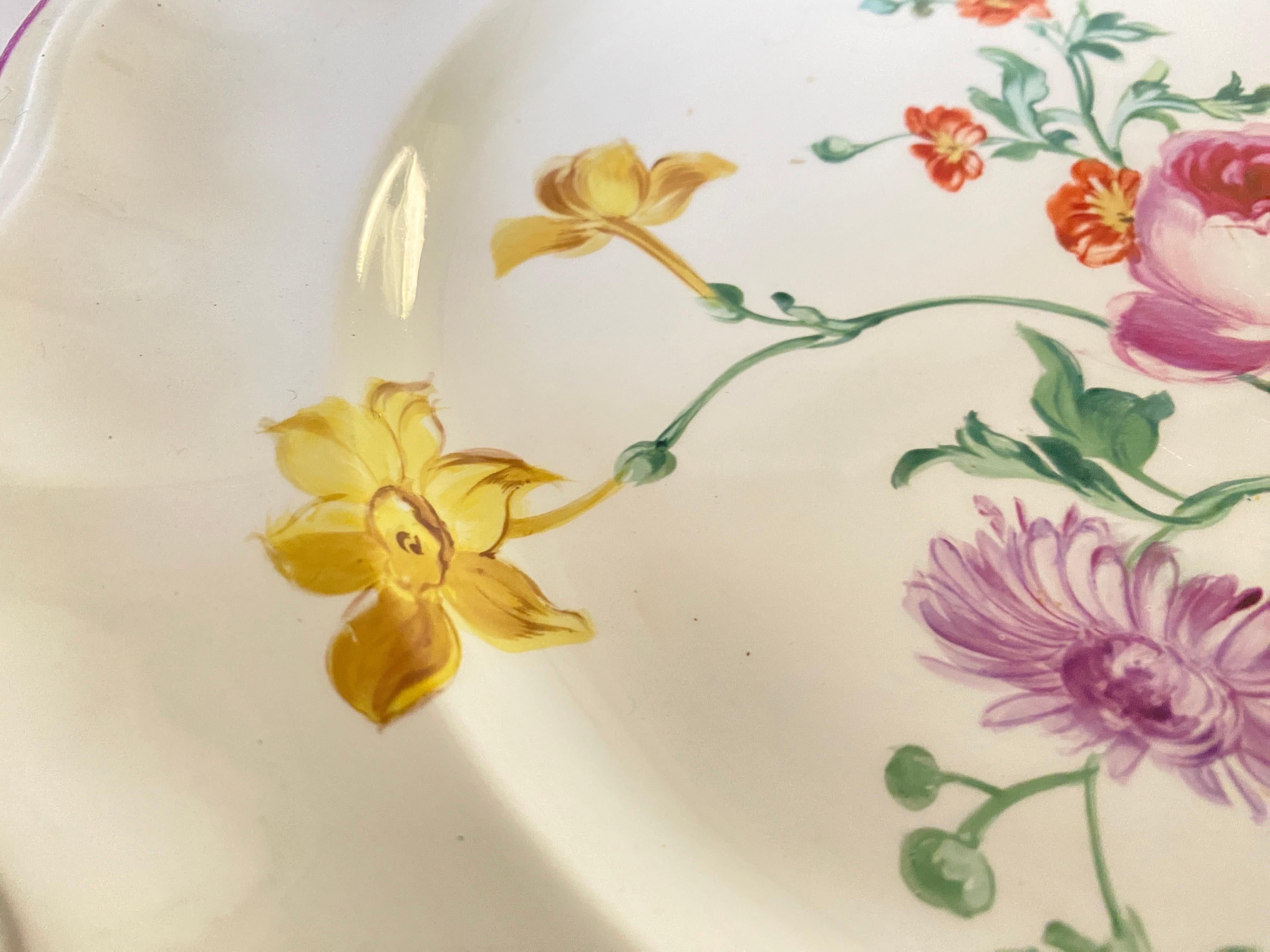 Faience Dish, by Luneville, with Flowers Decor France 19th Century, Signed For Sale 1