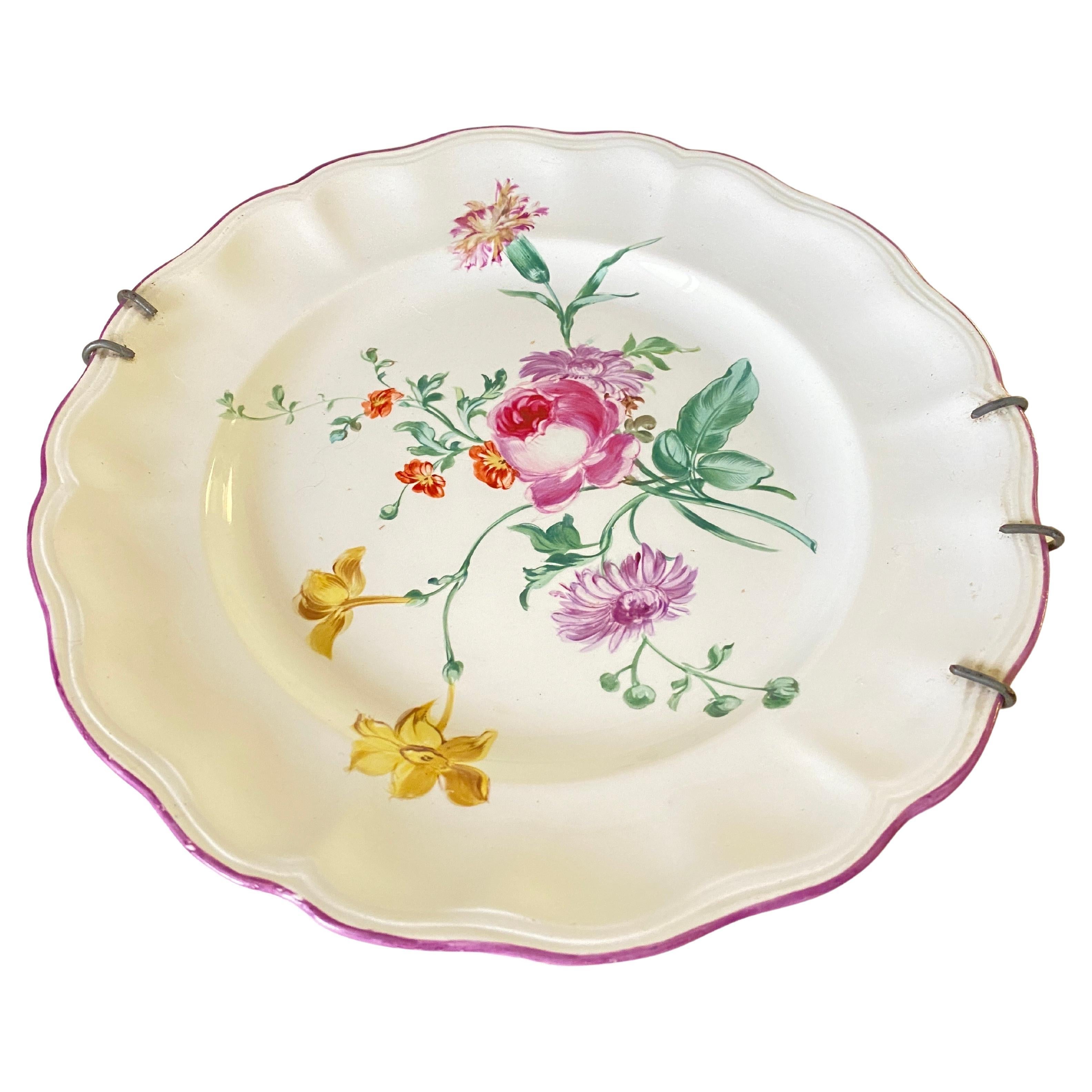 Faience Dish, by Luneville, with Flowers Decor France 19th Century, Signed For Sale