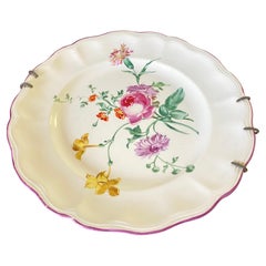 Faience Dish, by Luneville, with Flowers Decor France 19th Century, Signed