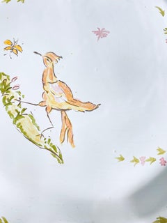 Piatto in maiolica di Moustier con decorazioni di uccelli e fiori, Francia, 19°, firmato