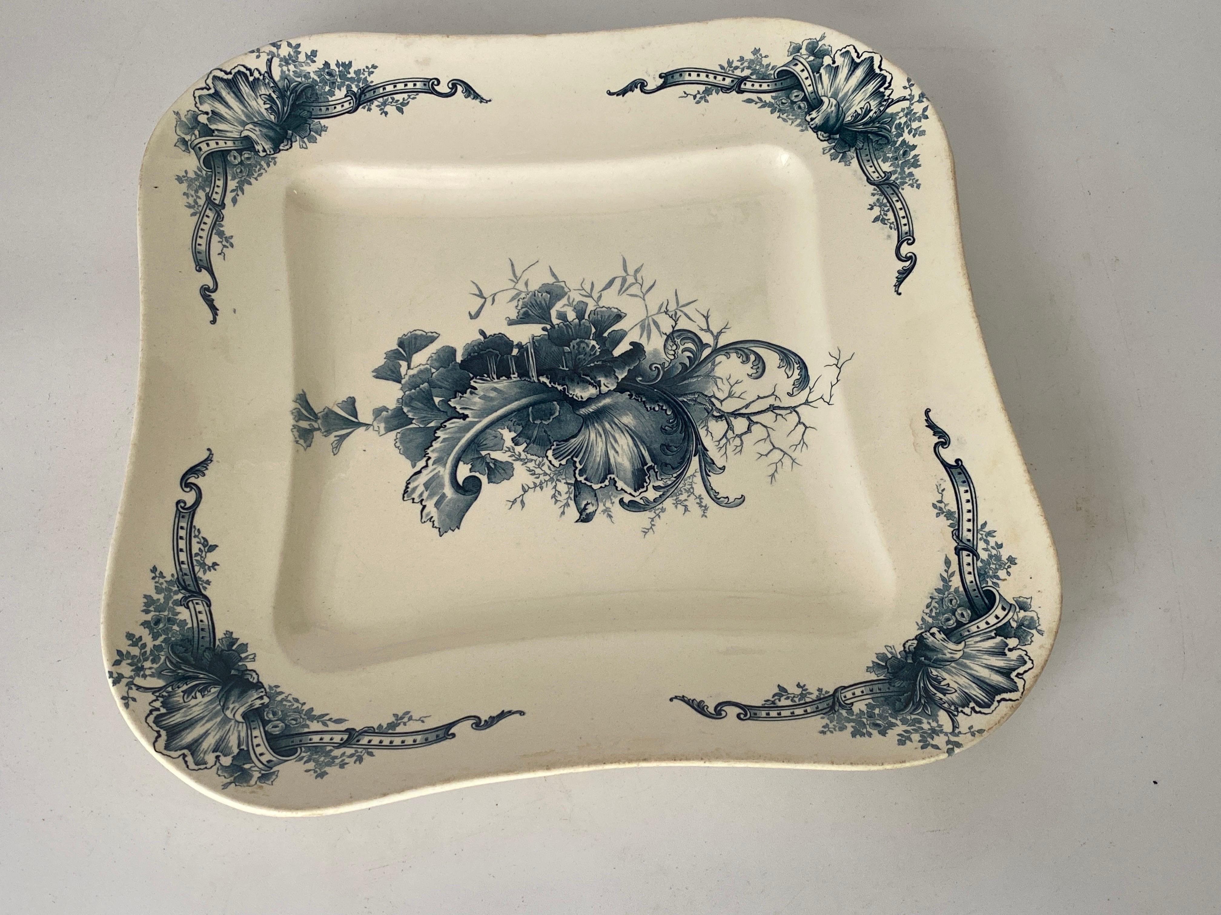 Faience Dish by Terre de Fer with Flowers Decor France 19th Century Signed For Sale 5