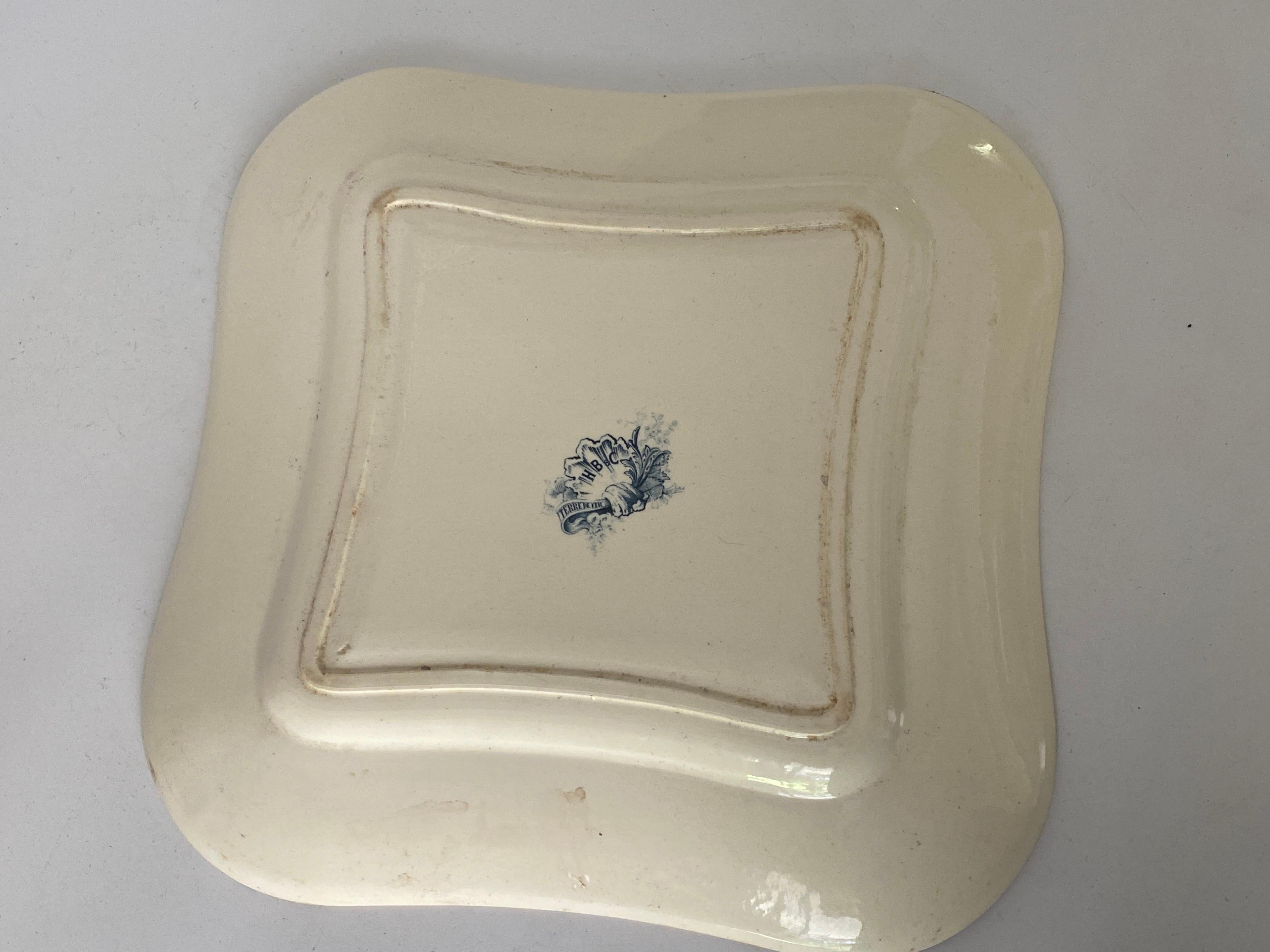 French Provincial Faience Dish by Terre de Fer with Flowers Decor France 19th Century Signed For Sale