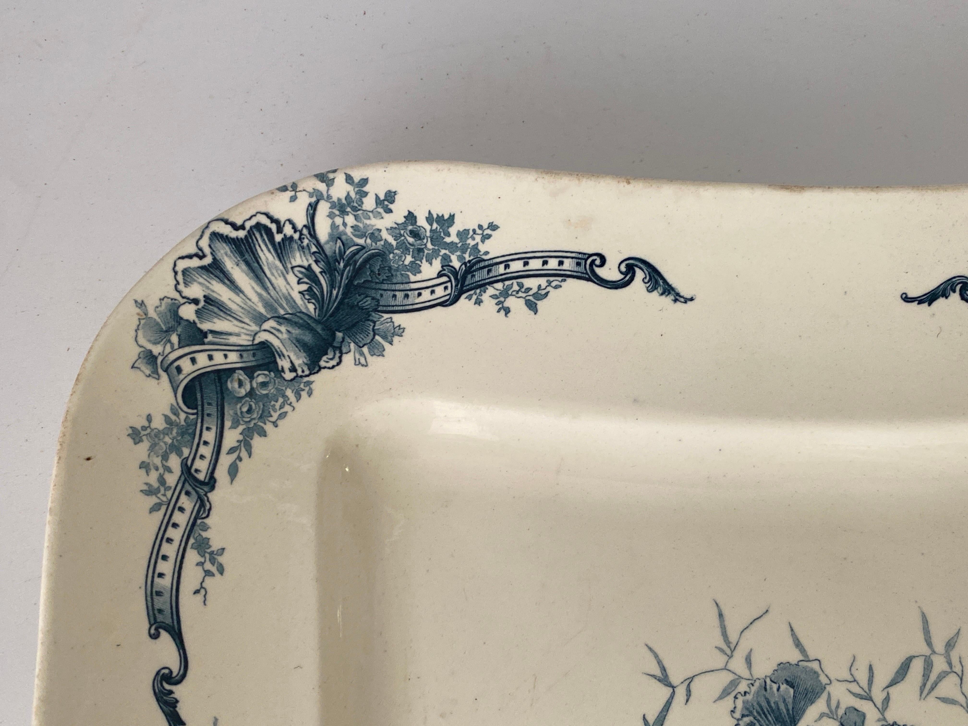 French Faience Dish by Terre de Fer with Flowers Decor France 19th Century Signed For Sale