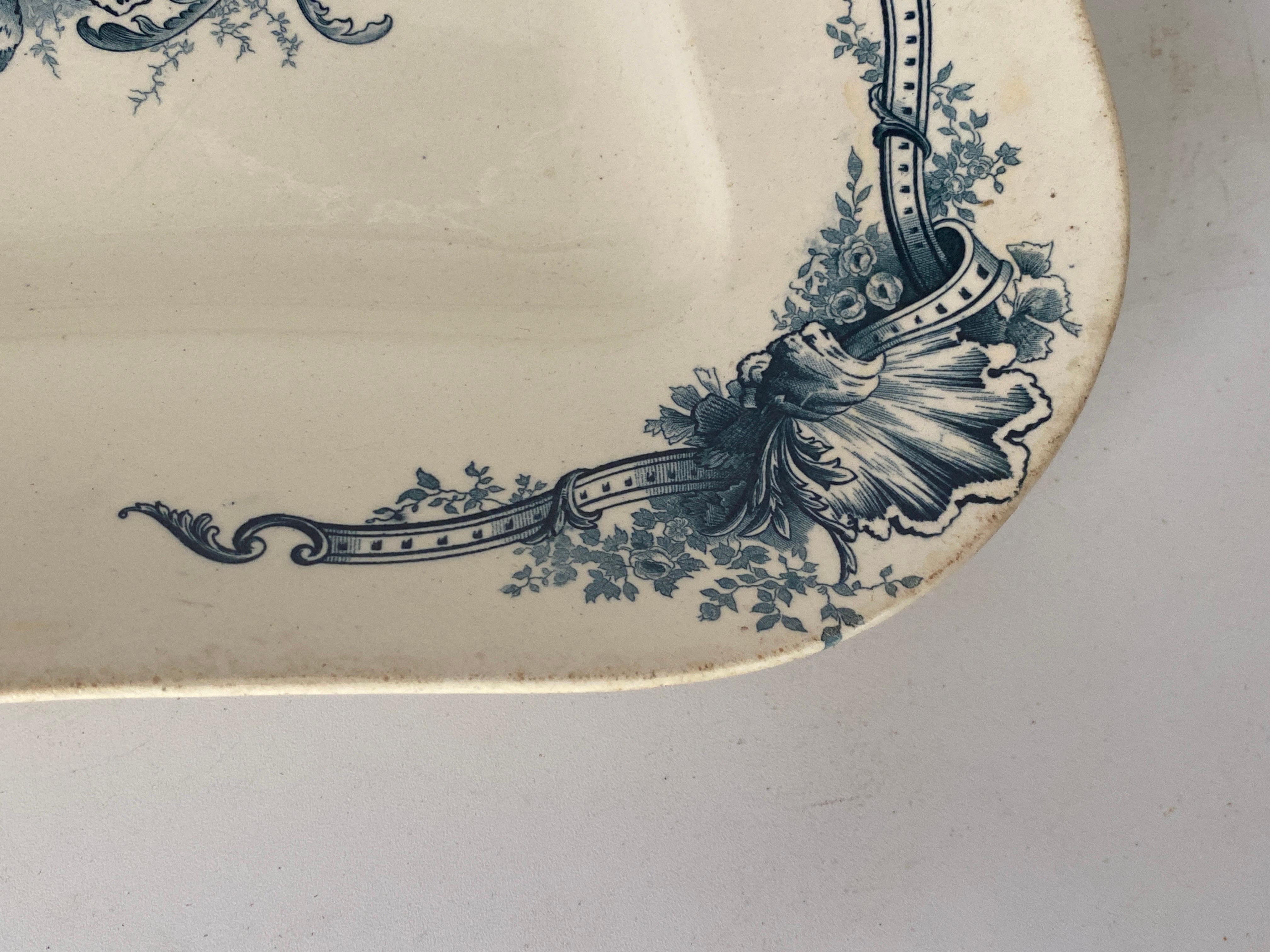 Faience Dish by Terre de Fer with Flowers Decor France 19th Century Signed For Sale 2