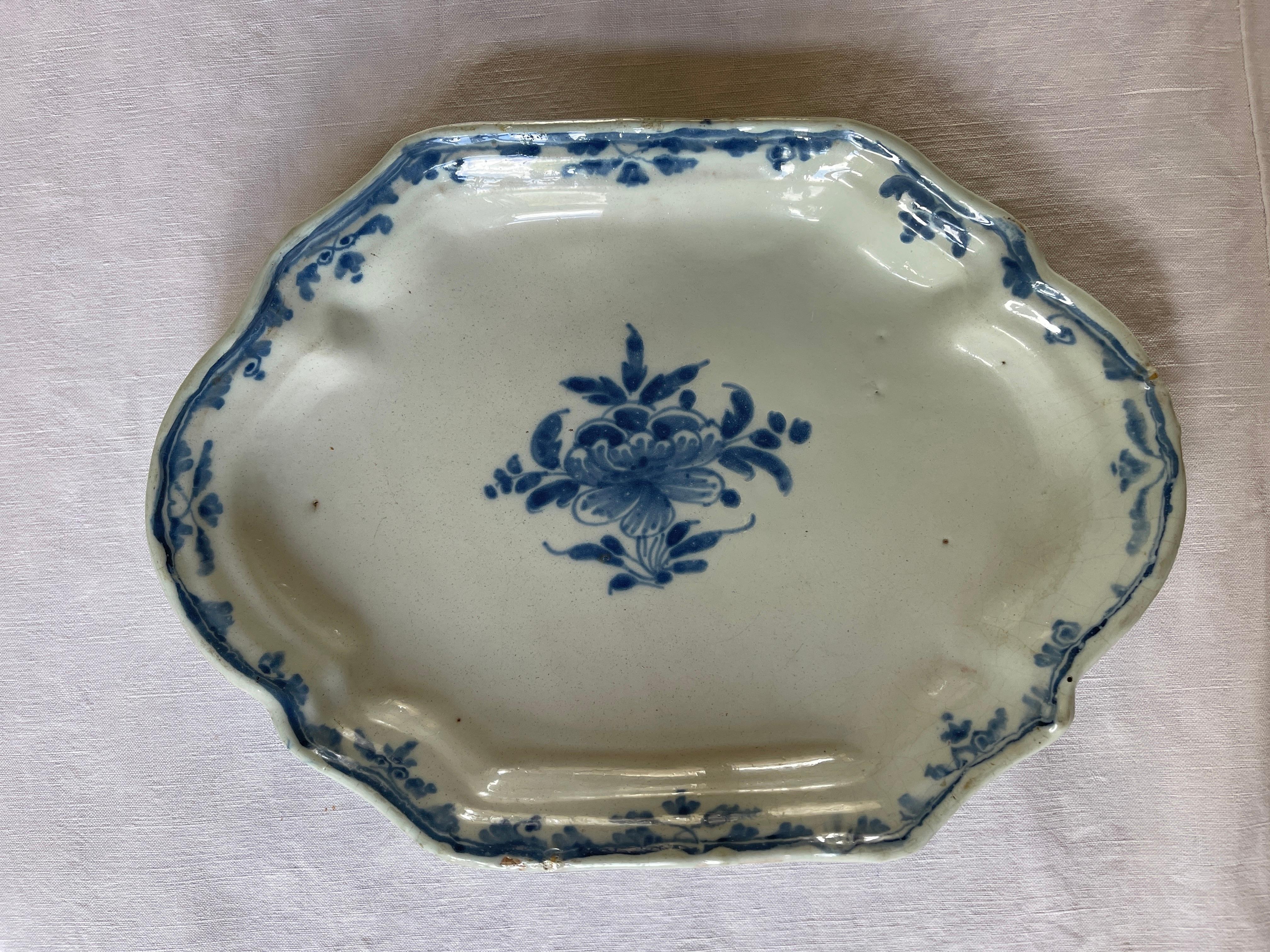 French Faience Dish in Blue and White from Rouen, Early 18th Century