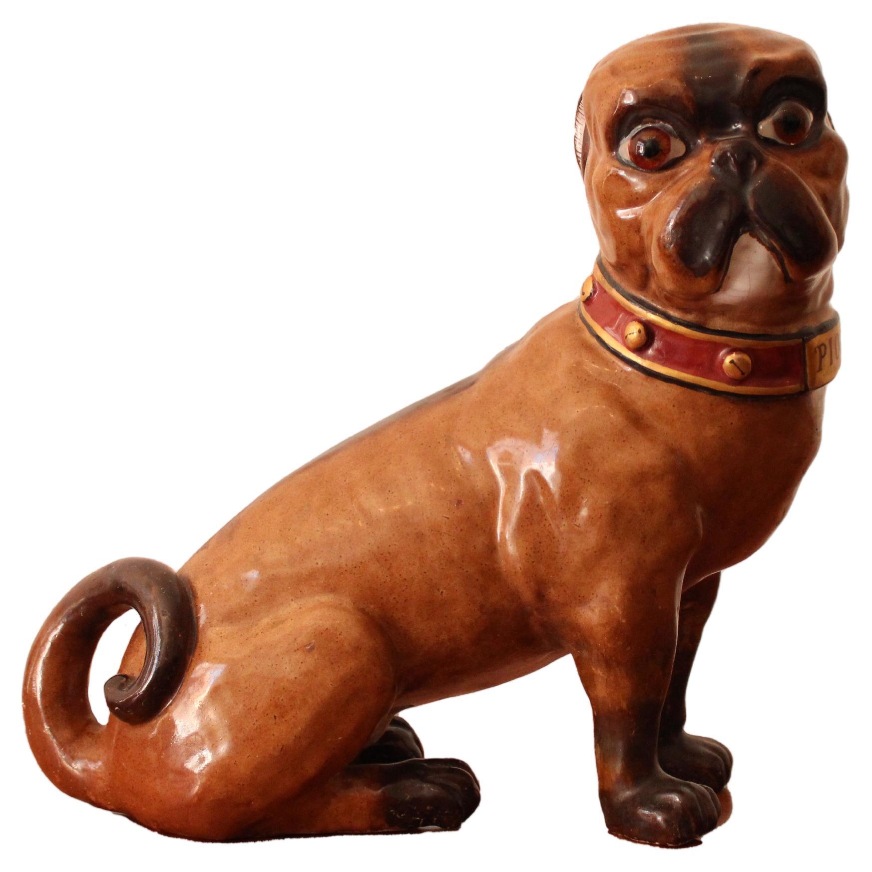 Fayence-Hund von Emile Gallé, Jugendstil im Angebot