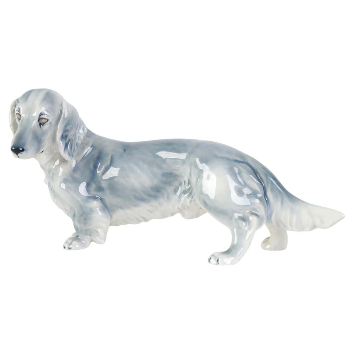 Faience Figure "Dachshund", Austria By Royal Belvedere, 1920s - 1930s