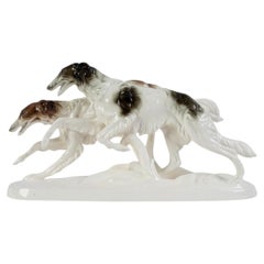 Faience Figure "Russian Borzoi", Germany by Hertwig & Co., 1914 - 1945