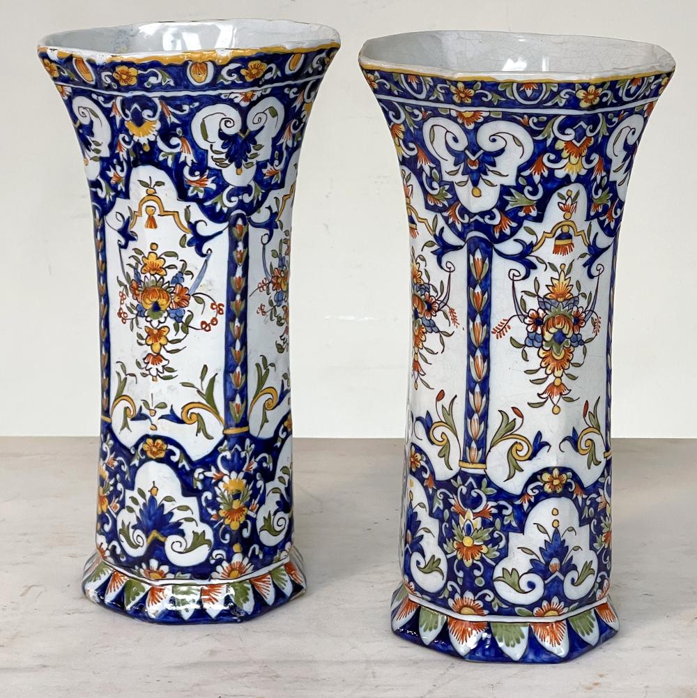 Faience Garniture from Rouen ~ Pair of Ceramic Vases with Matching Lidded Urn 6