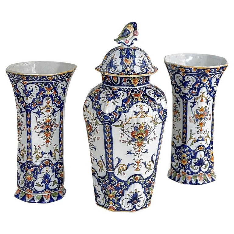 Faience Garniture from Rouen ~ Pair of Ceramic Vases with Matching ...