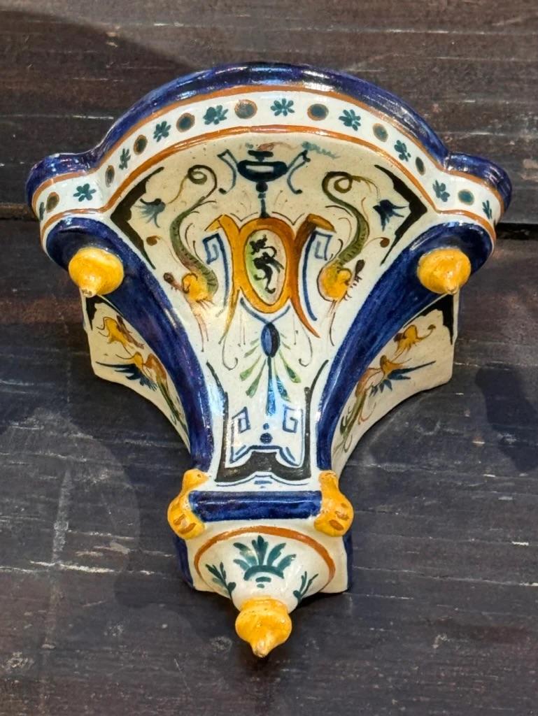 Faience Hanging Brackets, Polychrome, 19th C. Ginori In Good Condition In Charlottesville, VA
