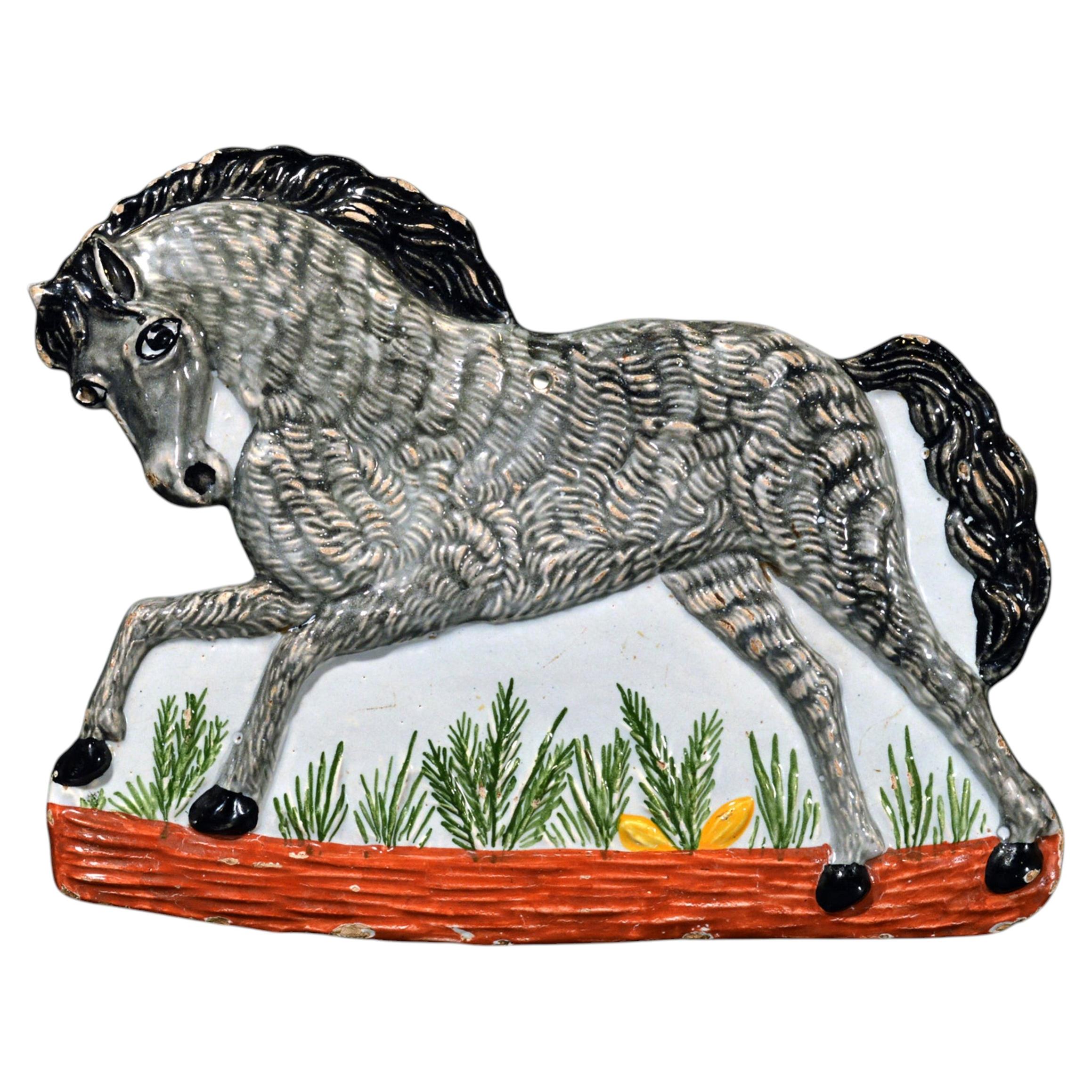Faience Plaque in the Form of a Horse, circa 1840 For Sale