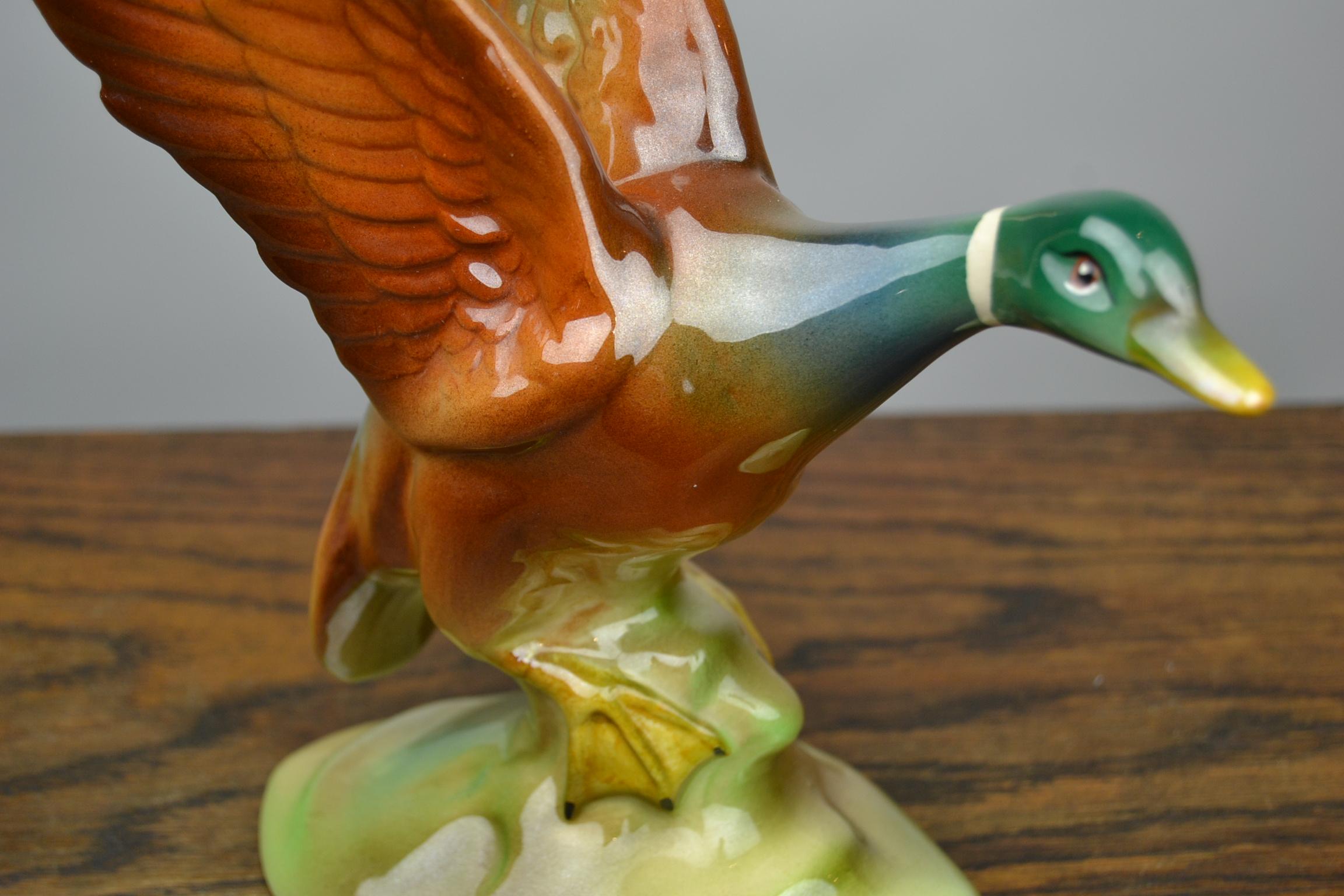 Belgian Faience Pottery Flying Duck by H. Bequet, Belgium