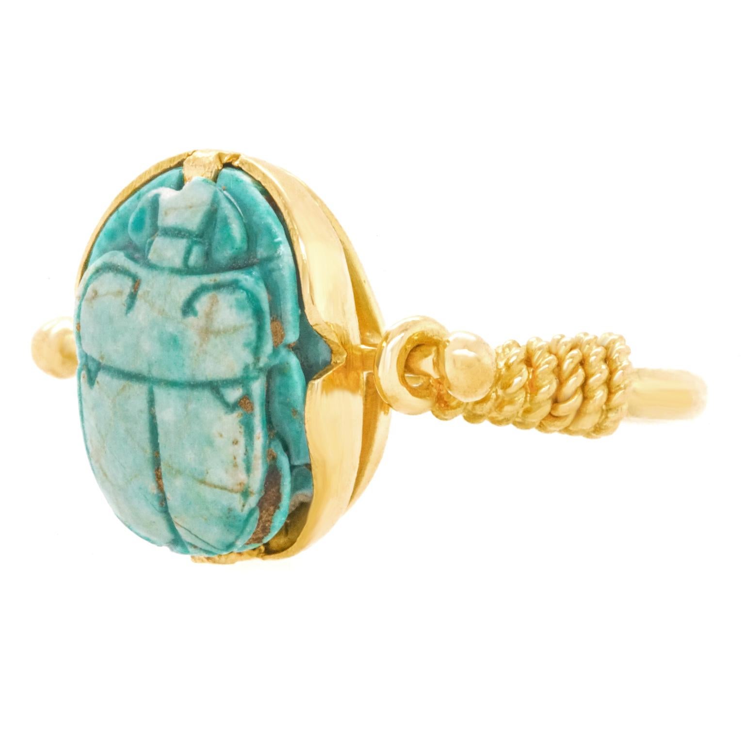 Faience Scarab Ring 22k In Excellent Condition In Litchfield, CT