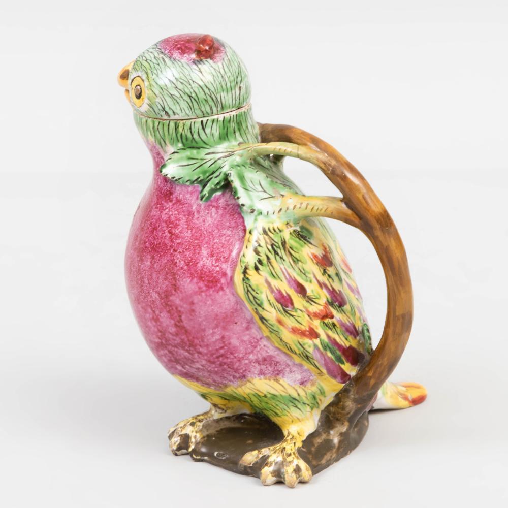 Georgian Faience Tromp L'oeil Jug in the Form of a Parrot, Proskau Poland For Sale