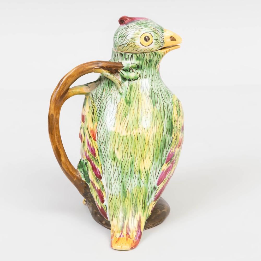 Faience Tromp L'oeil Jug in the Form of a Parrot, Proskau Poland In Good Condition For Sale In Downingtown, PA