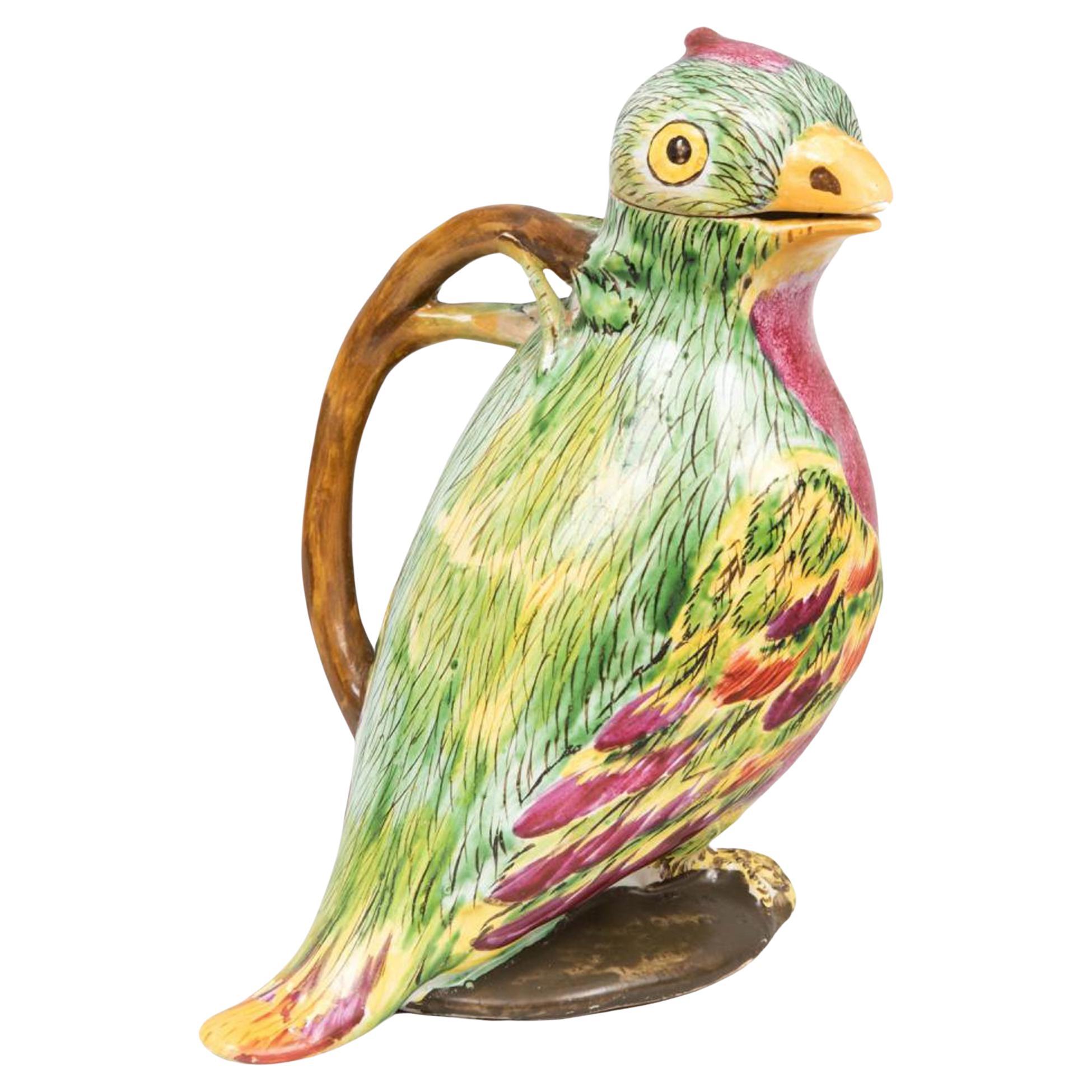 Faience Tromp L'oeil Jug in the Form of a Parrot, Proskau Poland For Sale