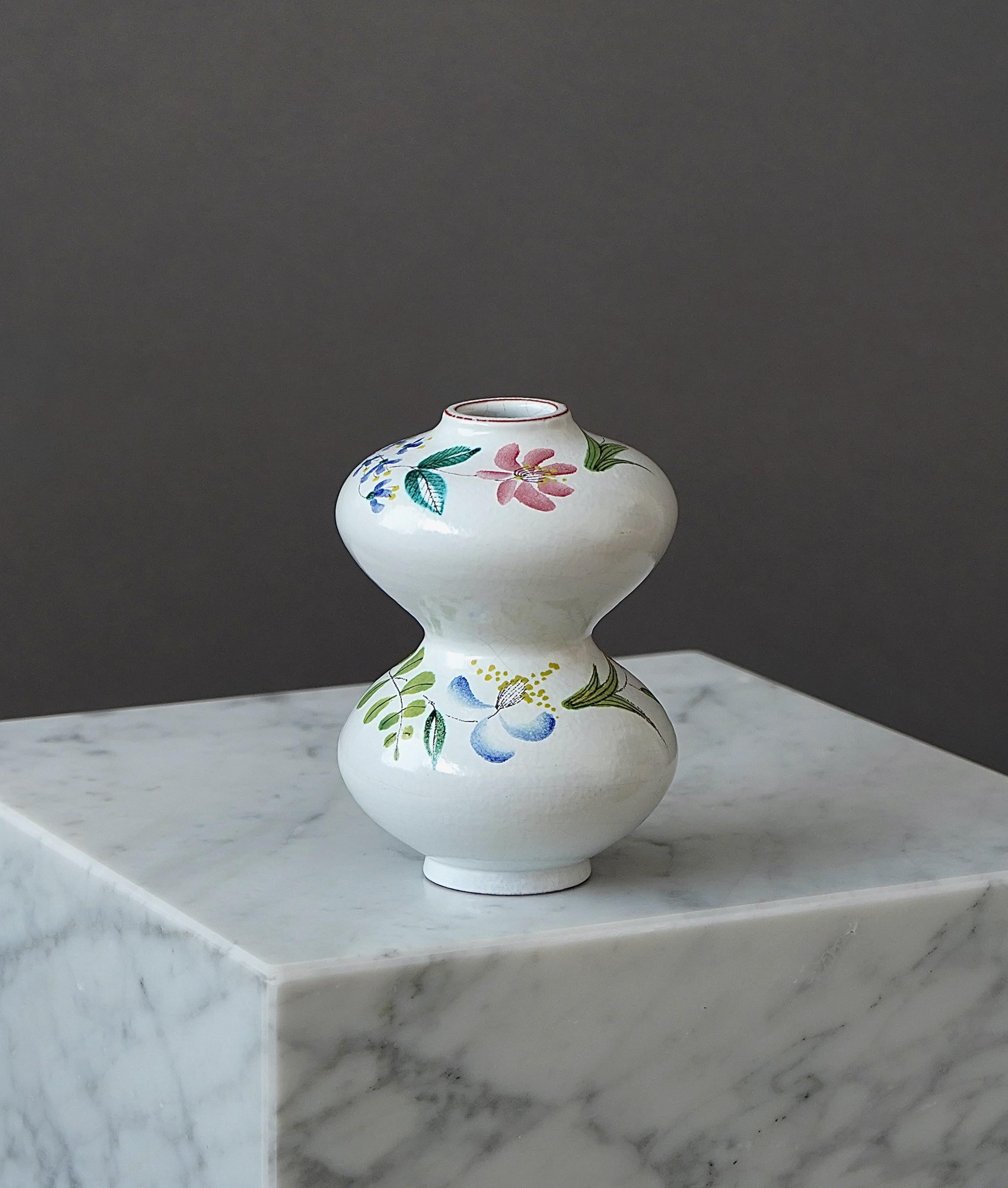 Mid-Century Modern Faience Vase by Stig Lindberg for Gustavsberg Studio, Sweden, 1940s For Sale