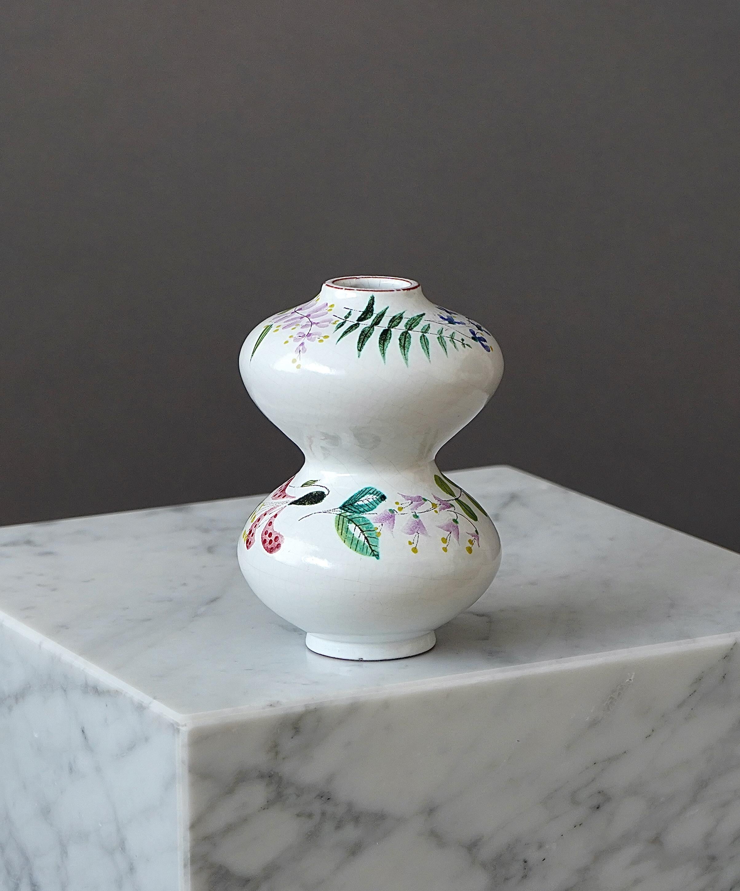 Turned Faience Vase by Stig Lindberg for Gustavsberg Studio, Sweden, 1940s For Sale