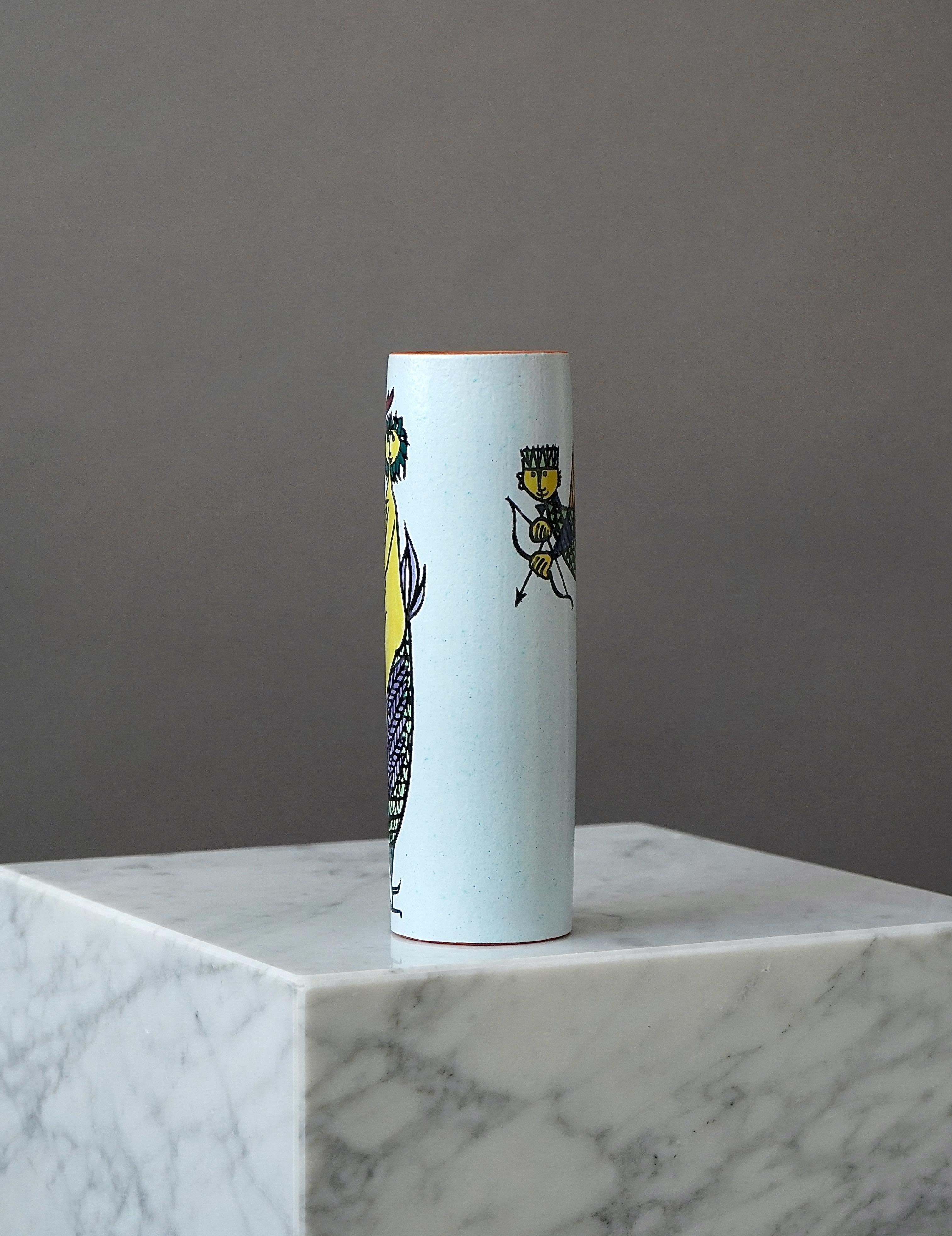 Vaso in maiolica 'Karneval' di Stig Lindberg per Gustavsberg Studio, Svezia, anni '50 In condizioni buone in vendita a Malmö, SE