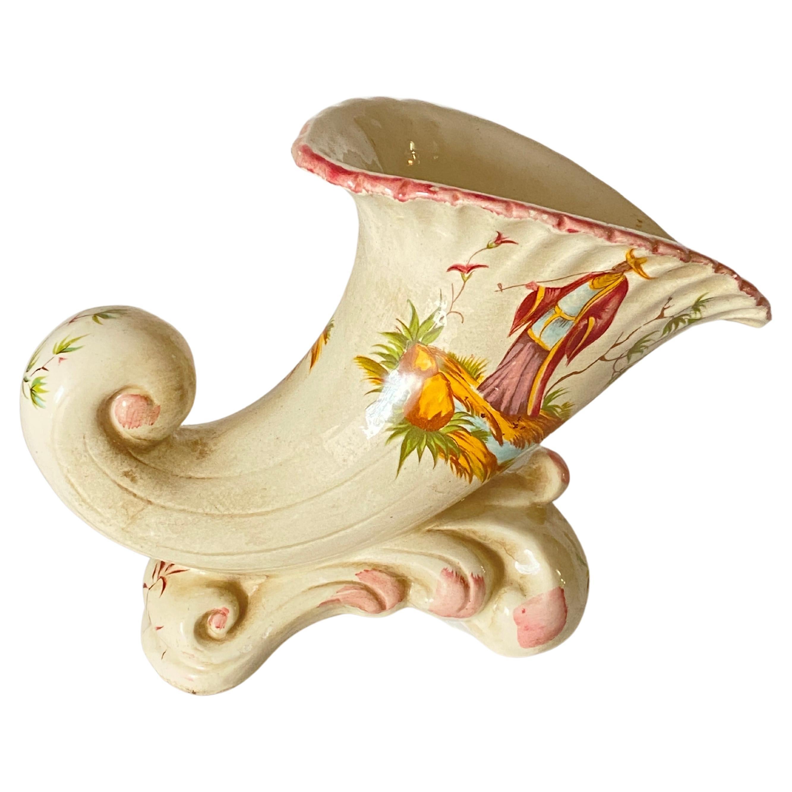Faience Vase, White Red and Yellow Color, in the Style of Moustier, France, 1930 For Sale