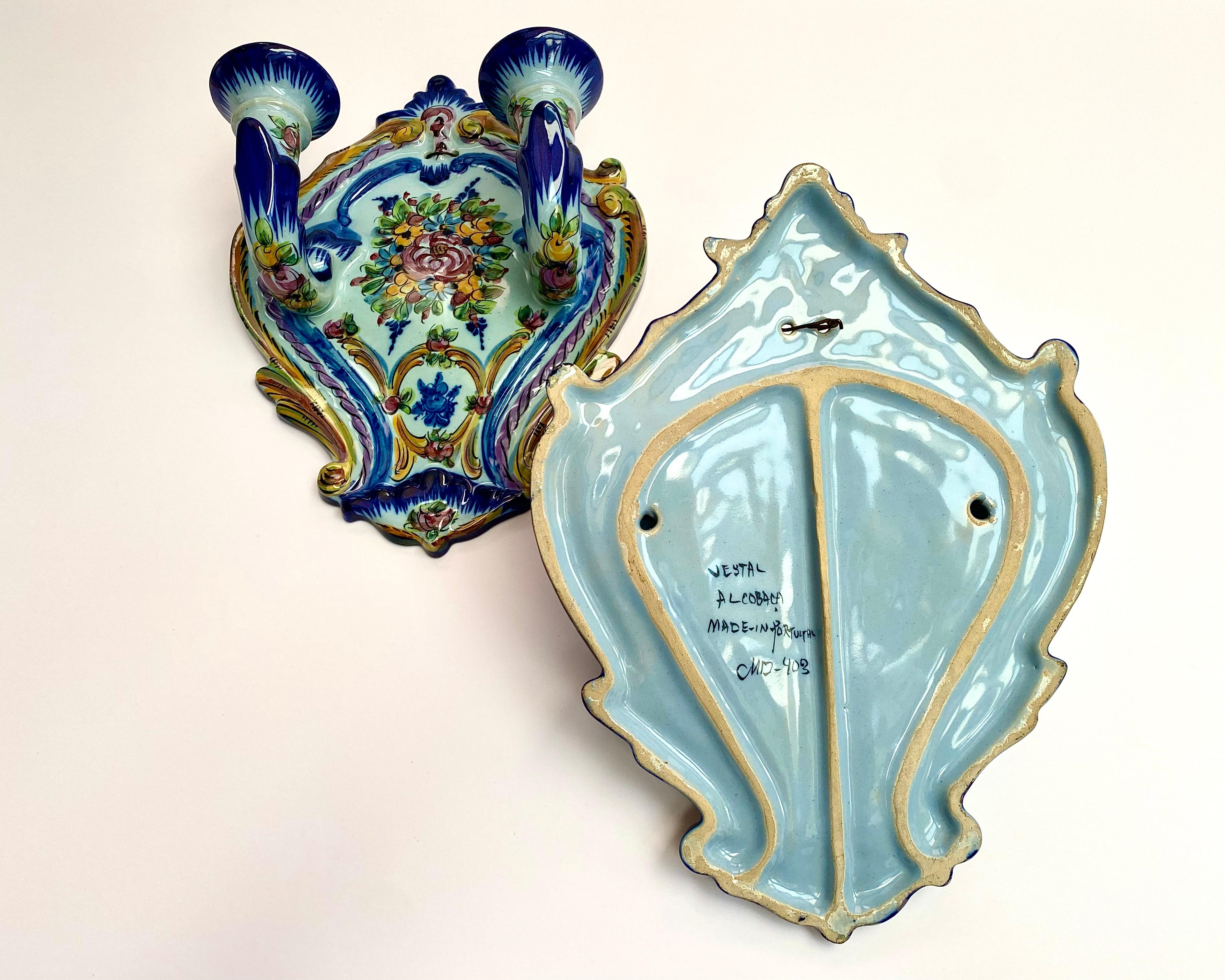Faience Wall Candle Holders Set 2, Portugal, 1960s For Sale 5